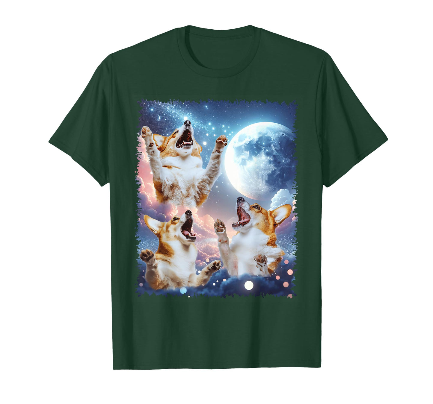 Cute Corgi Moon, Three Corgis Howl At Moon Funny Dog Meme T-Shirt