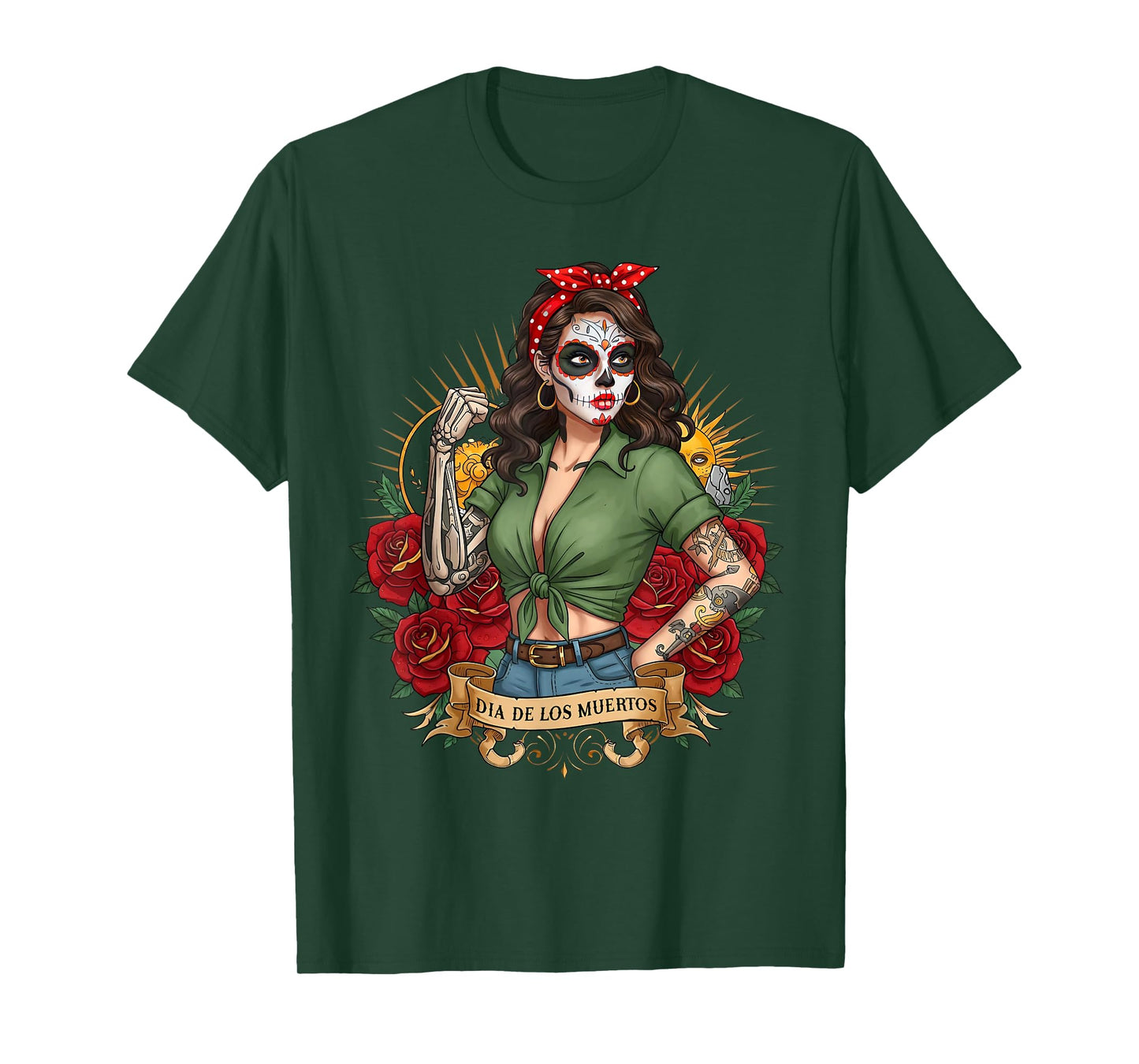 Dia De Los Muertos Rose Flower Woman Catrina Day Of The Dead T-Shirt