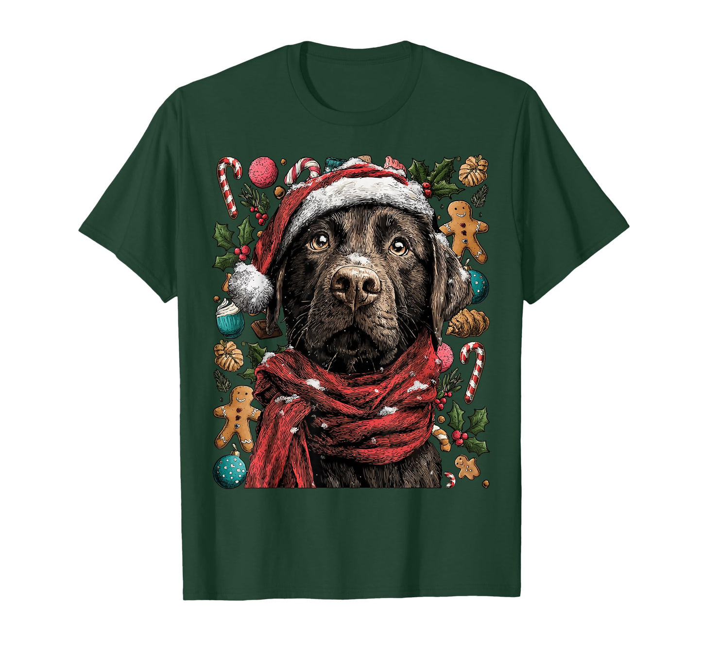 Festive Labrador Retriever in Santa Hat Winter Christmas Dog T-Shirt