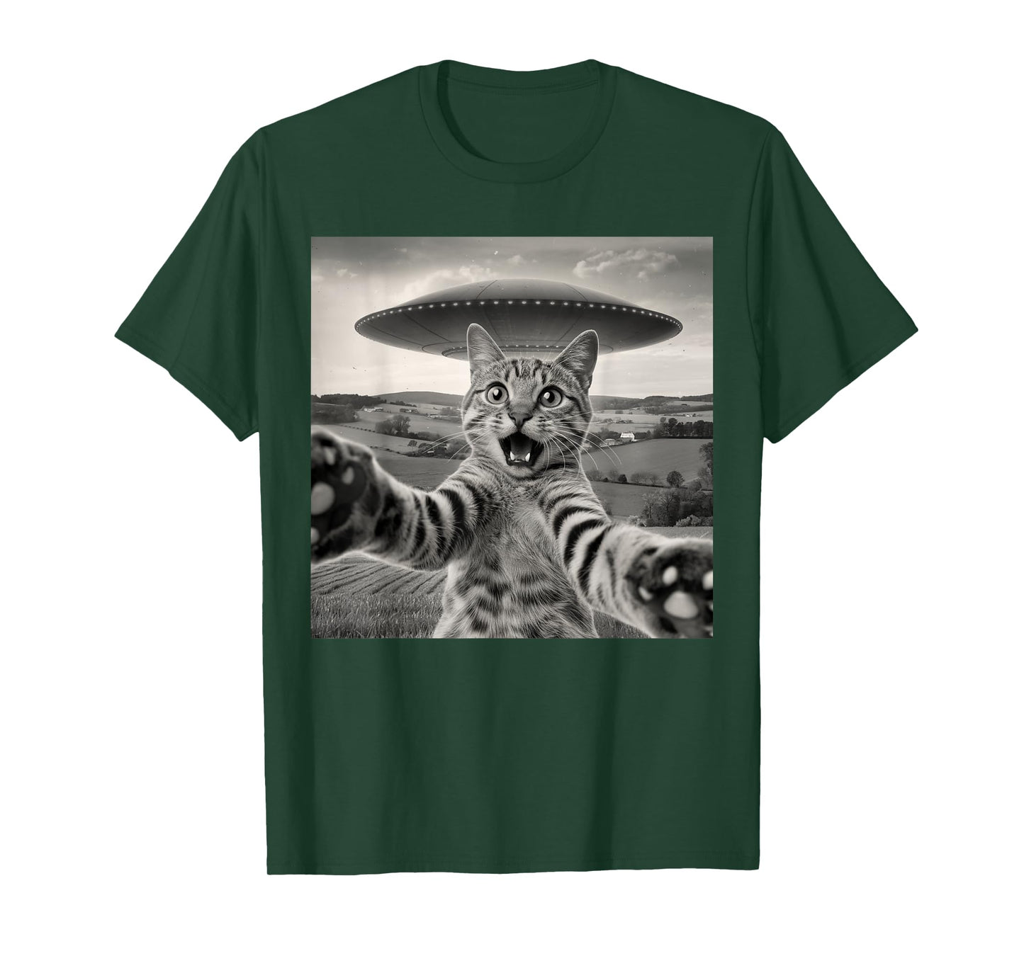 Cat Selfie With Alien UFOs Funny Cat Sarcastic Humor Meme T-Shirt for Men Women Kids