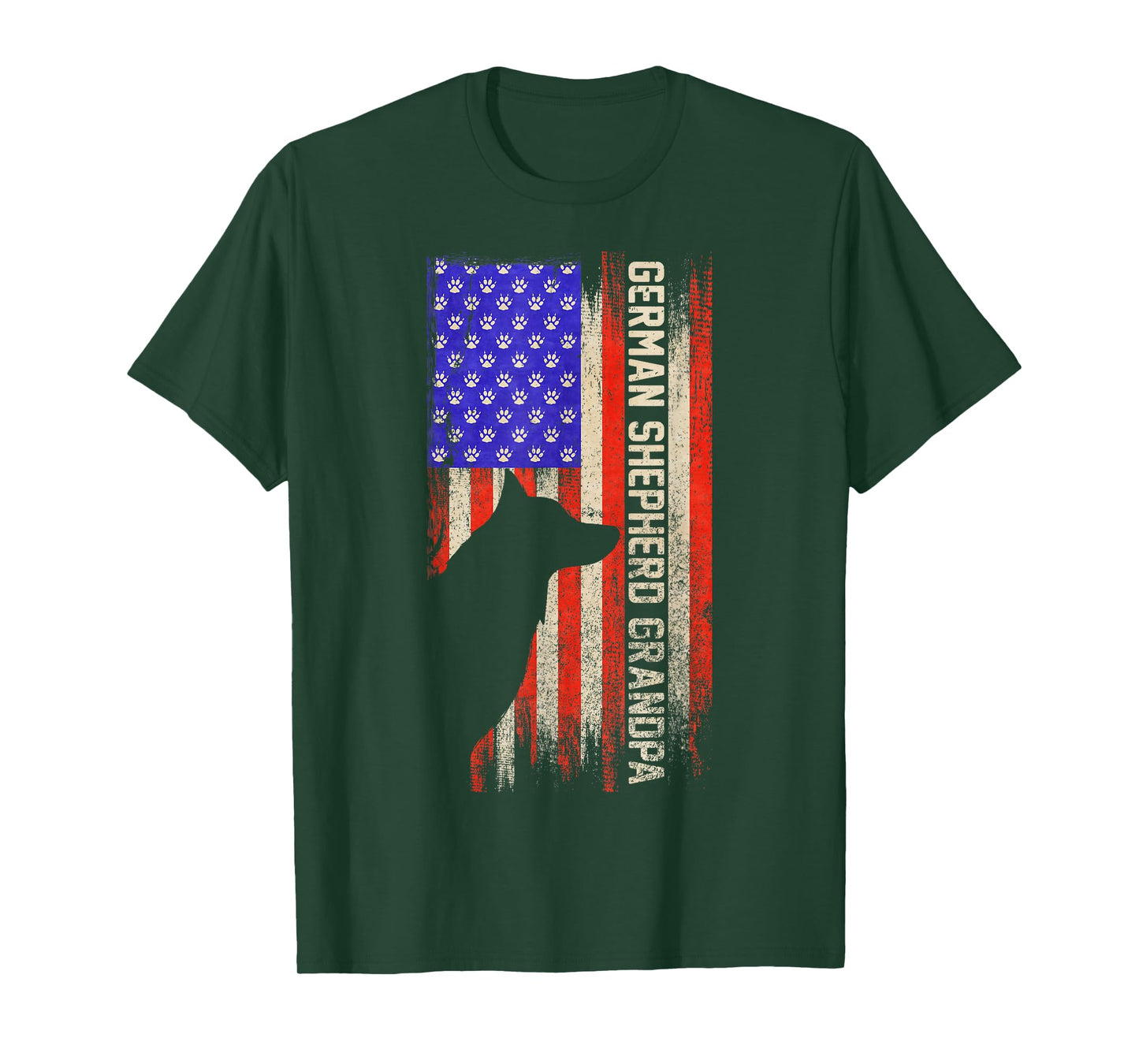 Vintage USA Flag Proud German Shepherd Grandpa Silhouette T-Shirt