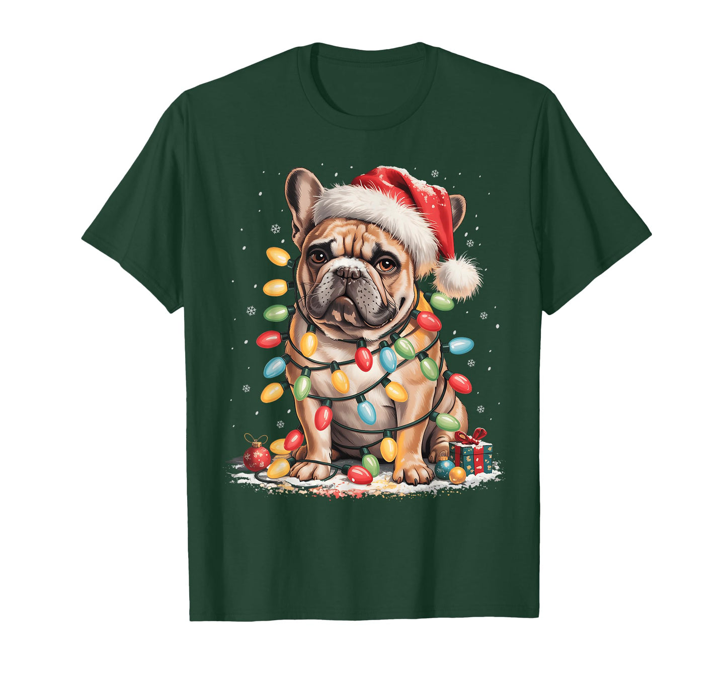 Cute French Bulldog Christmas Tree Santa Xmas Lights Dog T-Shirt