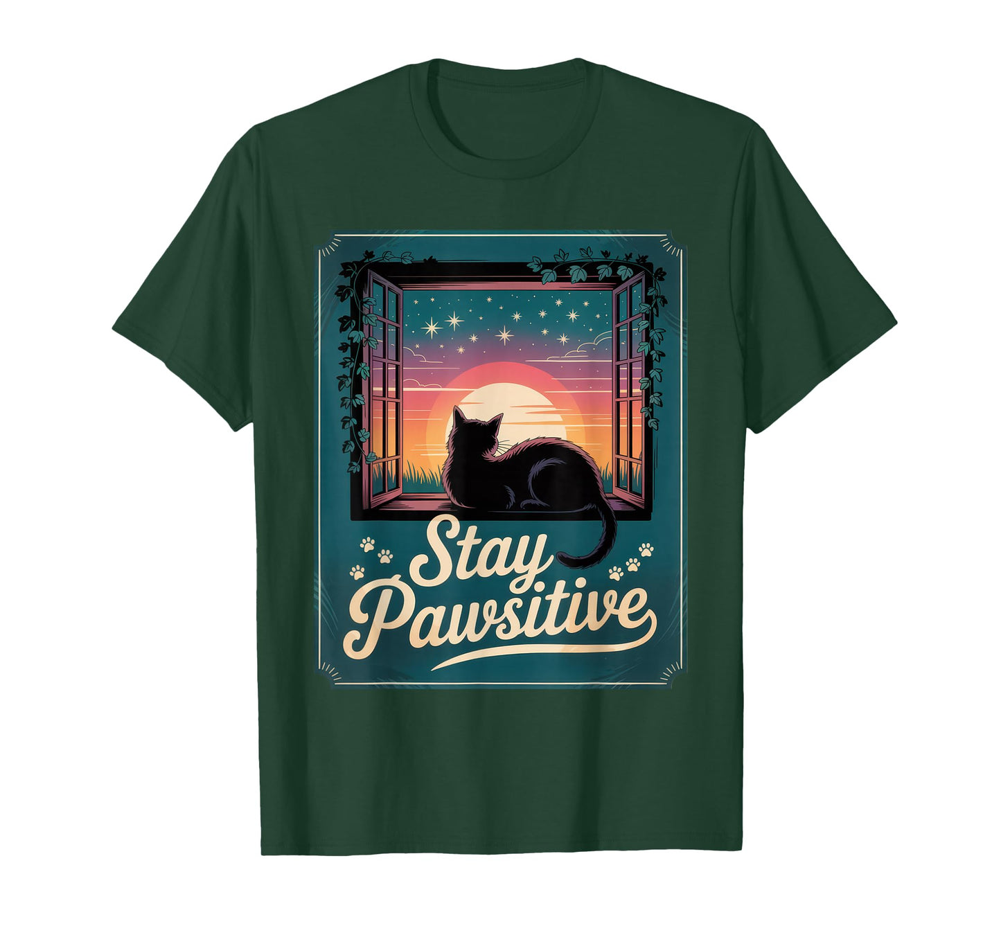 Stay Pawsitive Cat Lover Chill Relaxation Sunset Vibes T-Shirt