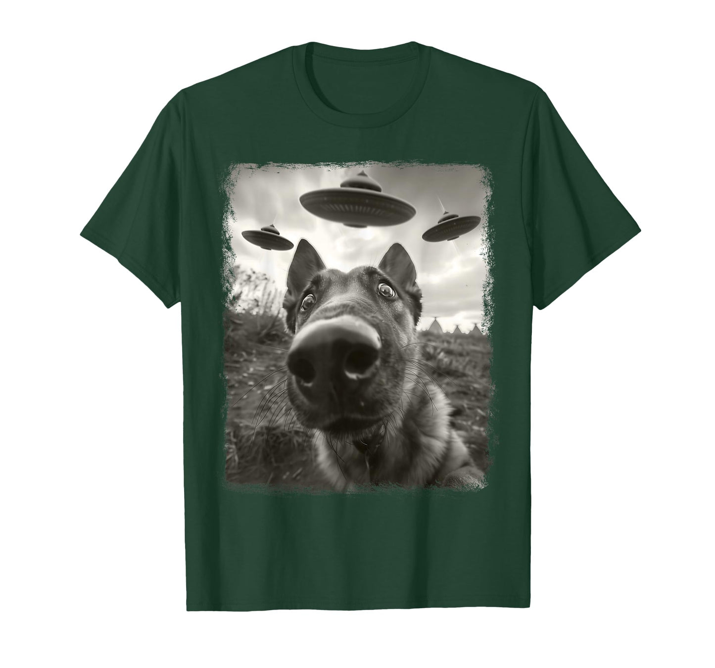 German Shepherd Dog UFO Alien Extraterrestrial Selfie T-Shirt