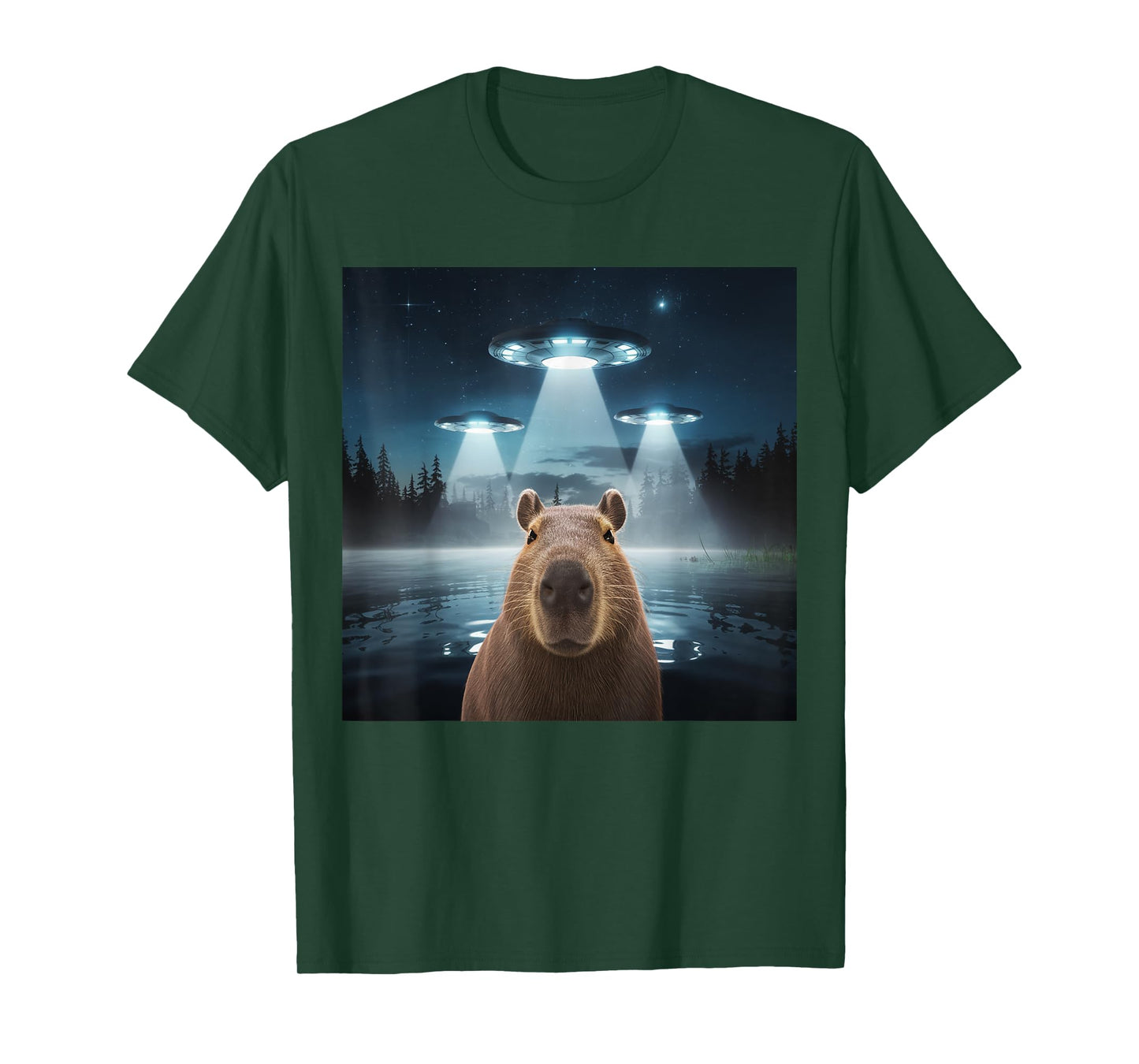 Funny Graphic Costume Capybara Selfie with UFOs Weird T-Shirt