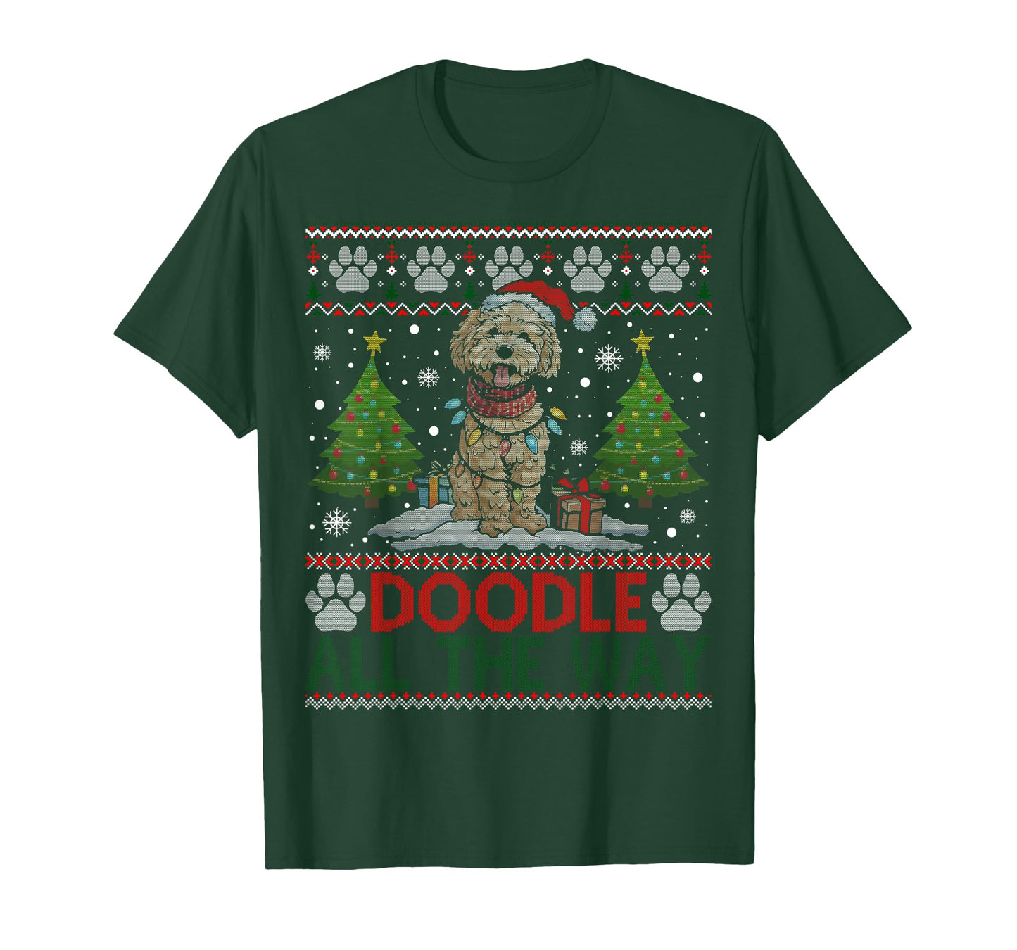 Doodle All The Way Labradoodle Santa Hat Christmas Ugly T-Shirt