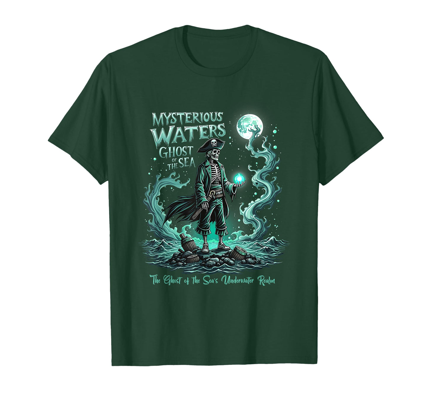 Mysterious Waters Ghost of the Sea Spooky Pirate Graphic T-Shirt