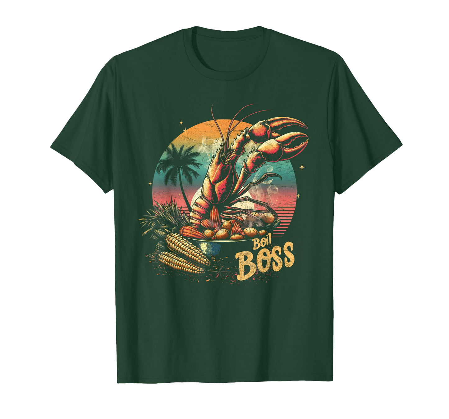 Crawfish Boil Boss Retro Sunset Lobster Cajun Food Festival T-Shirt