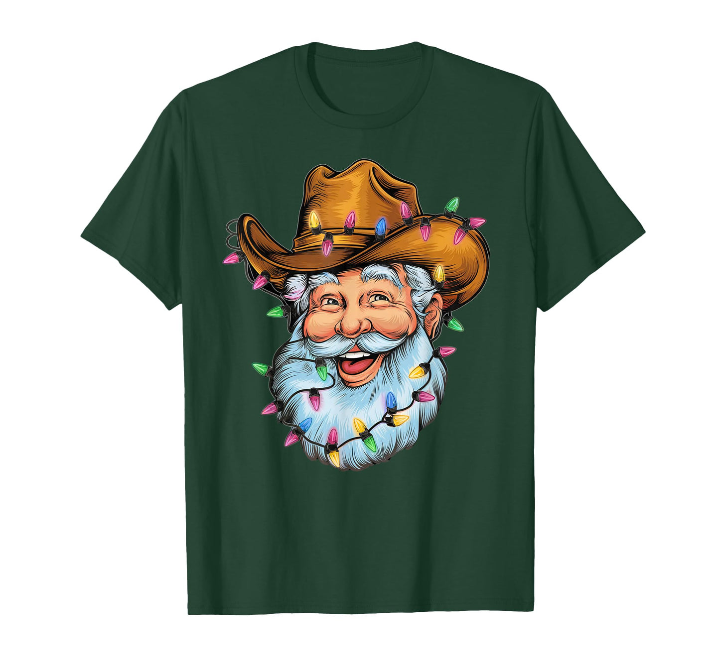 Funny Santa Cowboy Western Christmas Xmas Lights Holiday T-Shirt