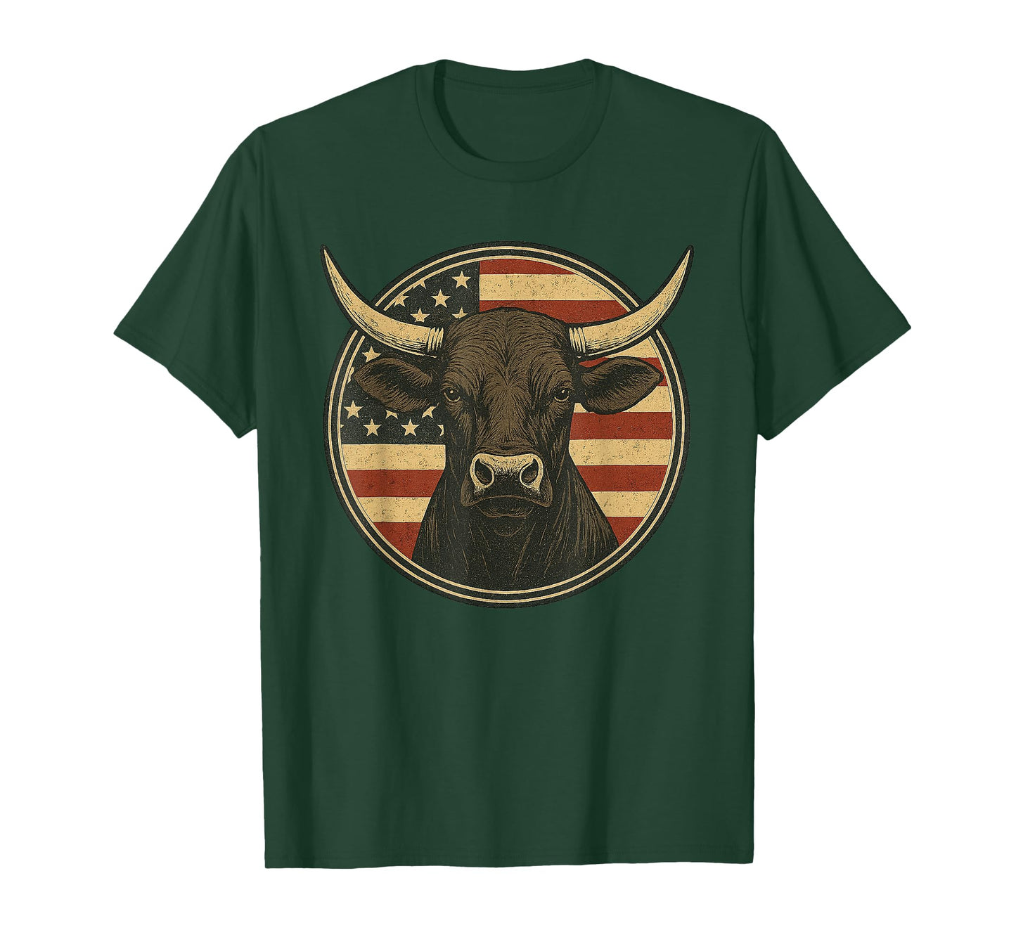 Vintage Western Bull with American Flag Patriotic Rodeo T-Shirt