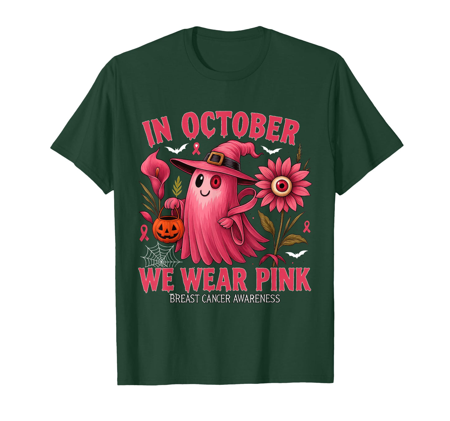 In October We Wear Pink Halloween Shirt Ghost Breast Cancer T-Shirt