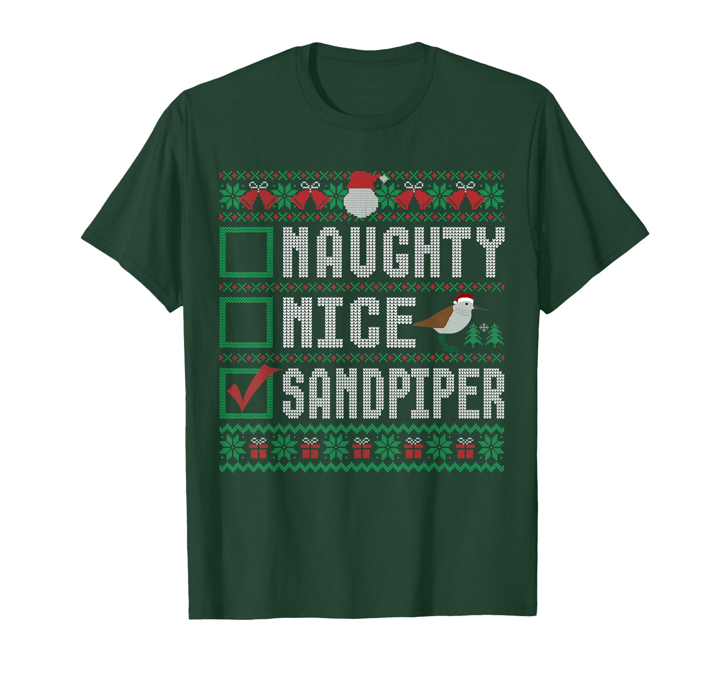 Naughty Nice Sandpiper Birds Animal Lovers Christmas List T-Shirt