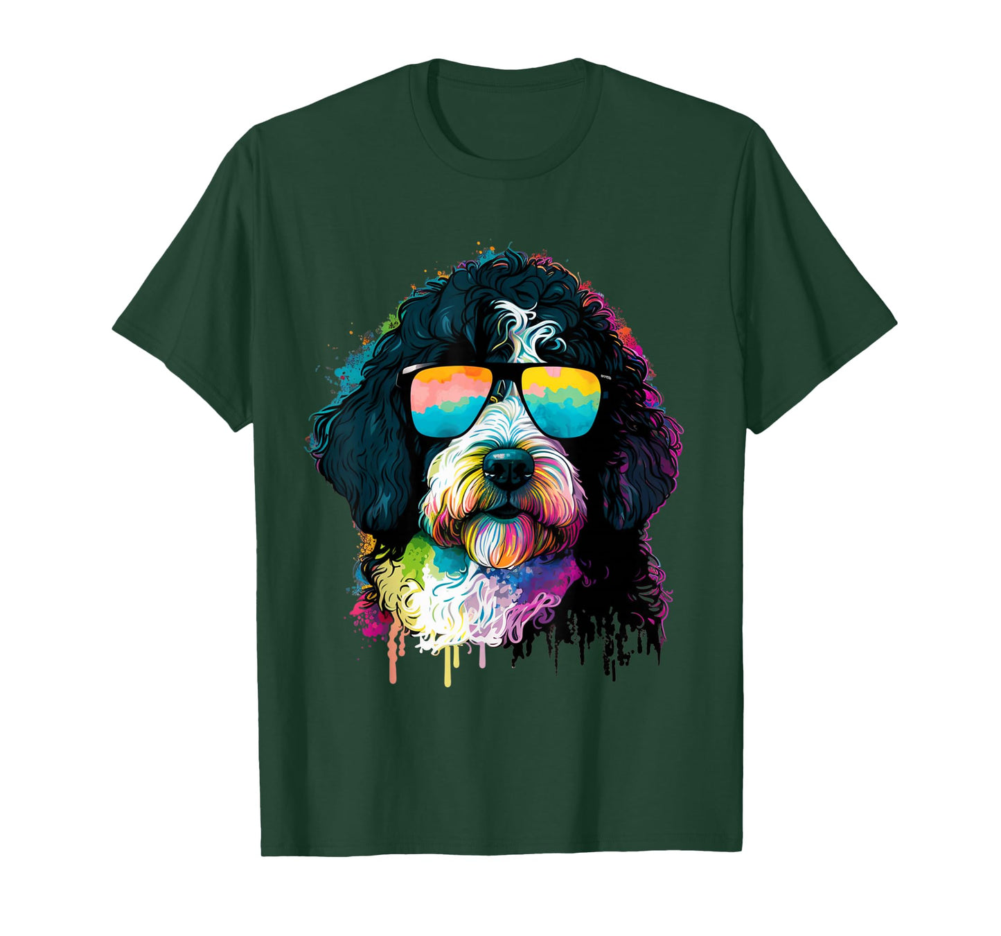 Cute Bernedoodle With Sunglasses Colorful Graphic Dog Lover T-Shirt
