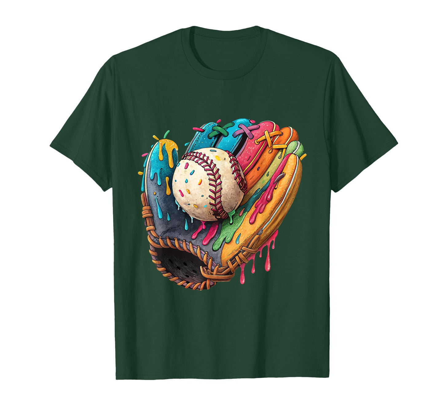 Baseball Drip Ice Cream Sprinkles Colorful Baseball Glove T-Shirt