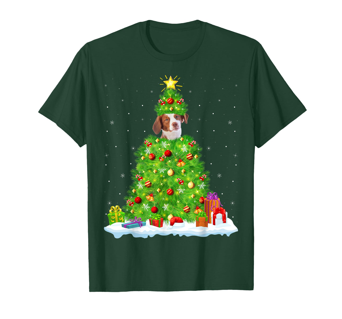 Xmas Lighting Matching Funny Brittany Spaniel Christmas Tree T-Shirt
