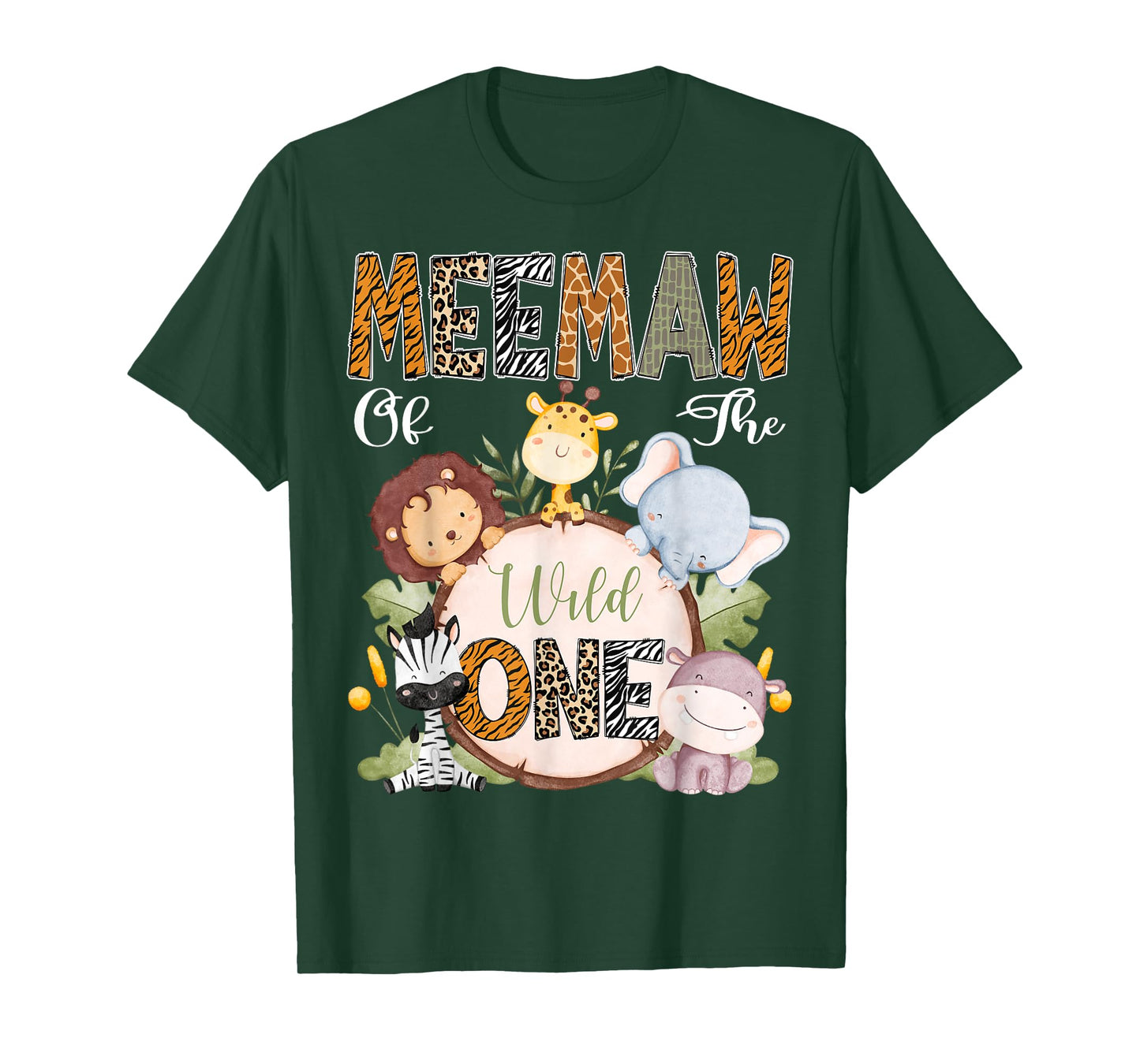 Meemaw Of The Wild One 1St Birthday Safari Woodland T-Shirt
