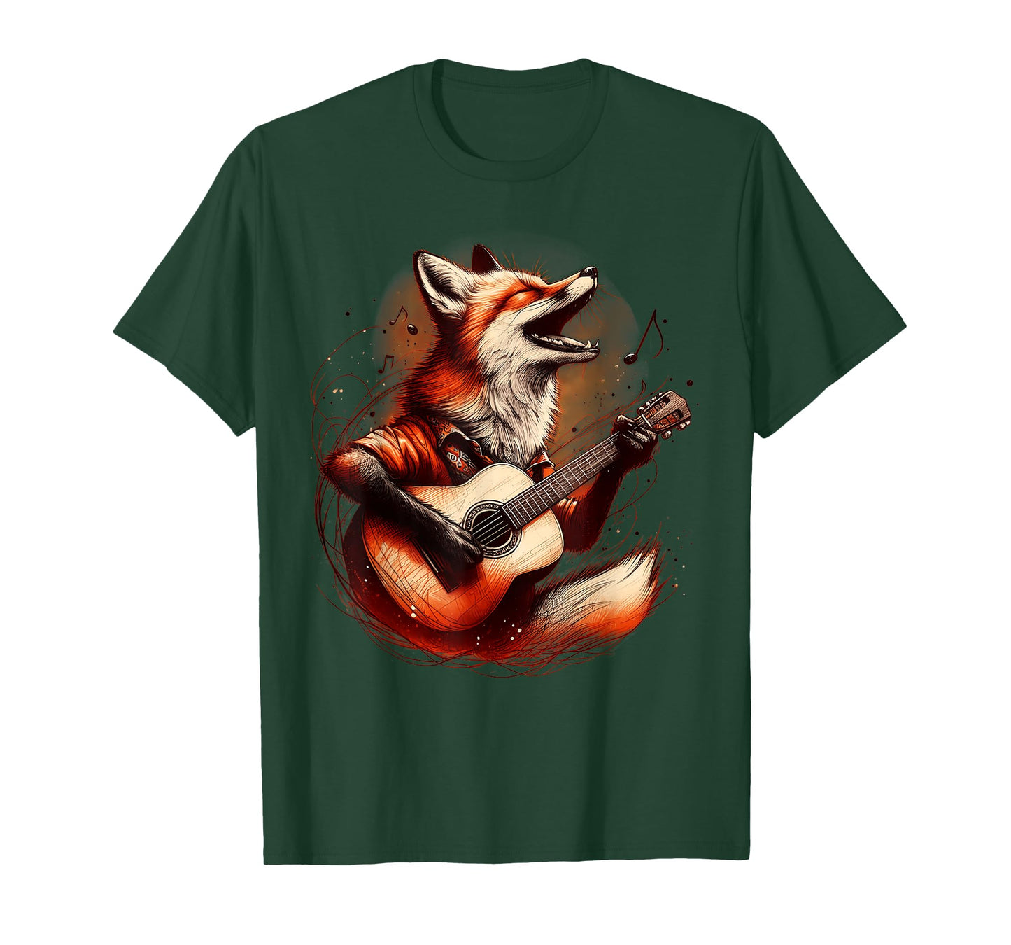Fox Playing Guitar Funny Rock Music Guitar T-Shirt