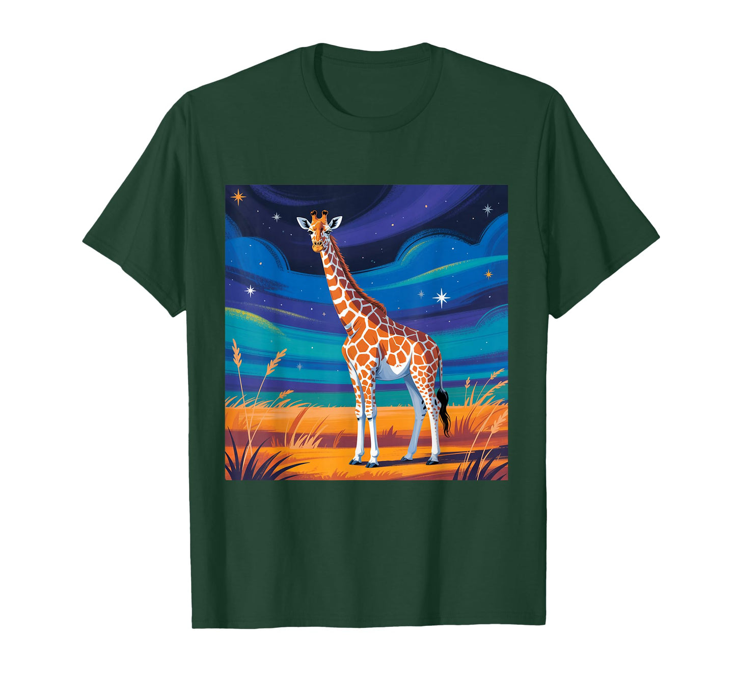 Giraffe Under Starry Twilight Sky, Safari Wildlife T-Shirt