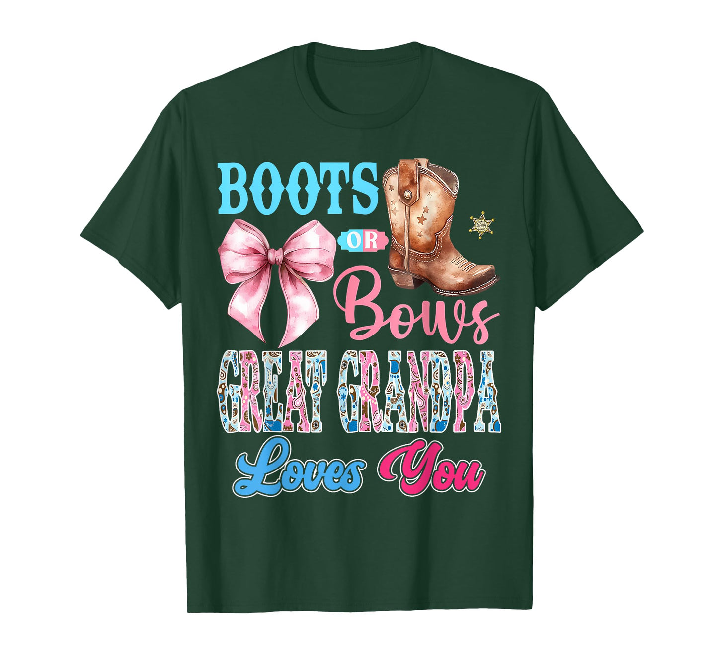 Boots or Bows Great Grandpa Loves You Gender Reveal Party T-Shirt