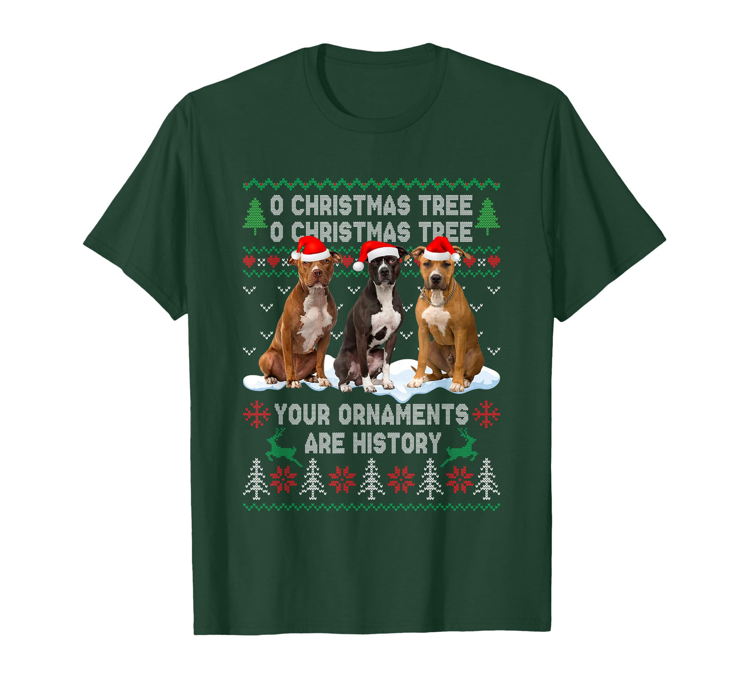 Cute Pitbull Dog Oh Christmas Tree Ugly Xmas T-Shirt