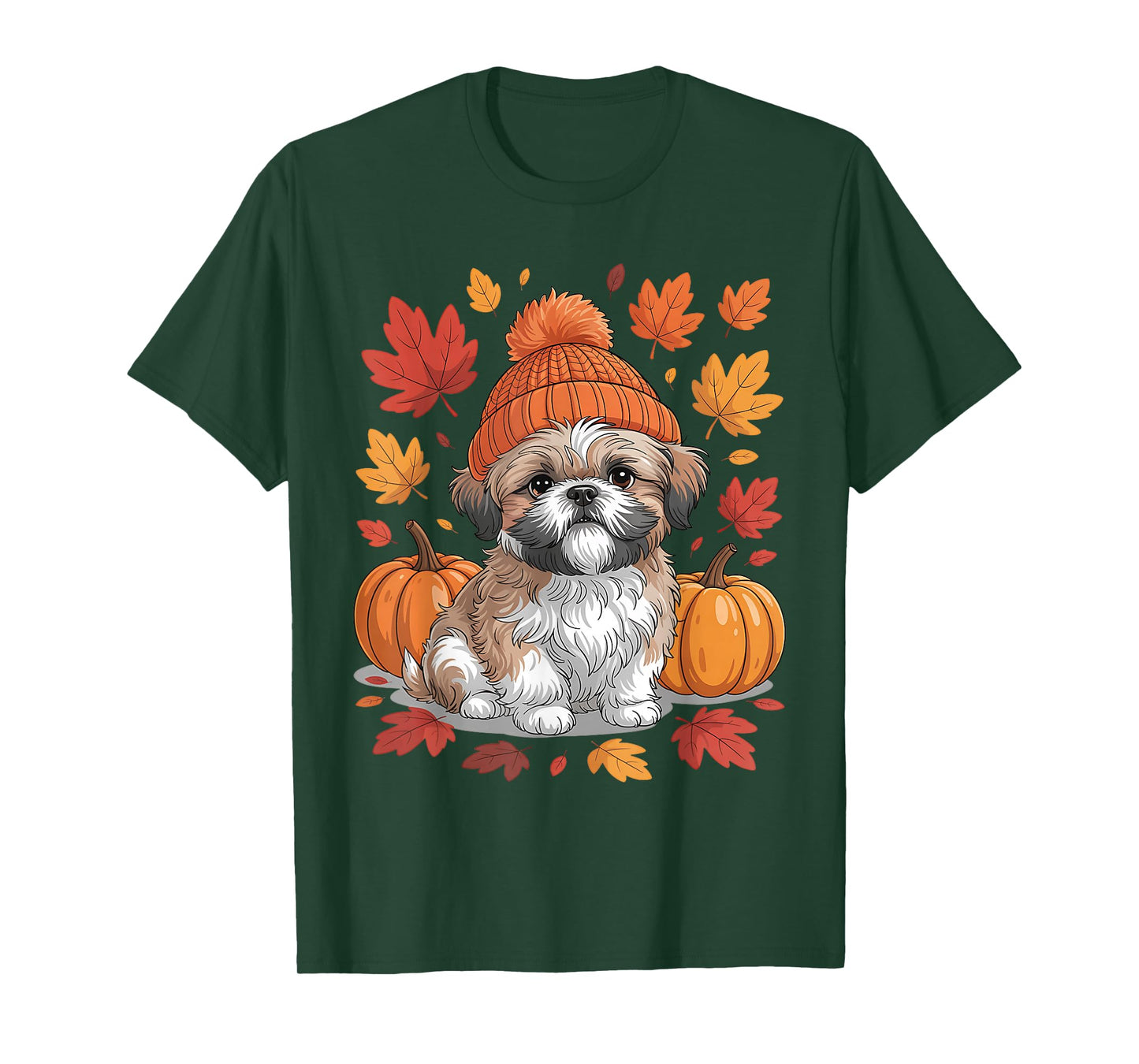 Funny Shih Tzu Fall Scarf Autumn Leaves Dog Lovers T-Shirt