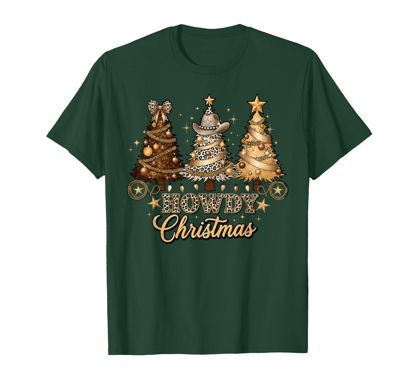 Howdy Christmas Cowboy Western Xmas Lights Trees Holiday T-Shirt