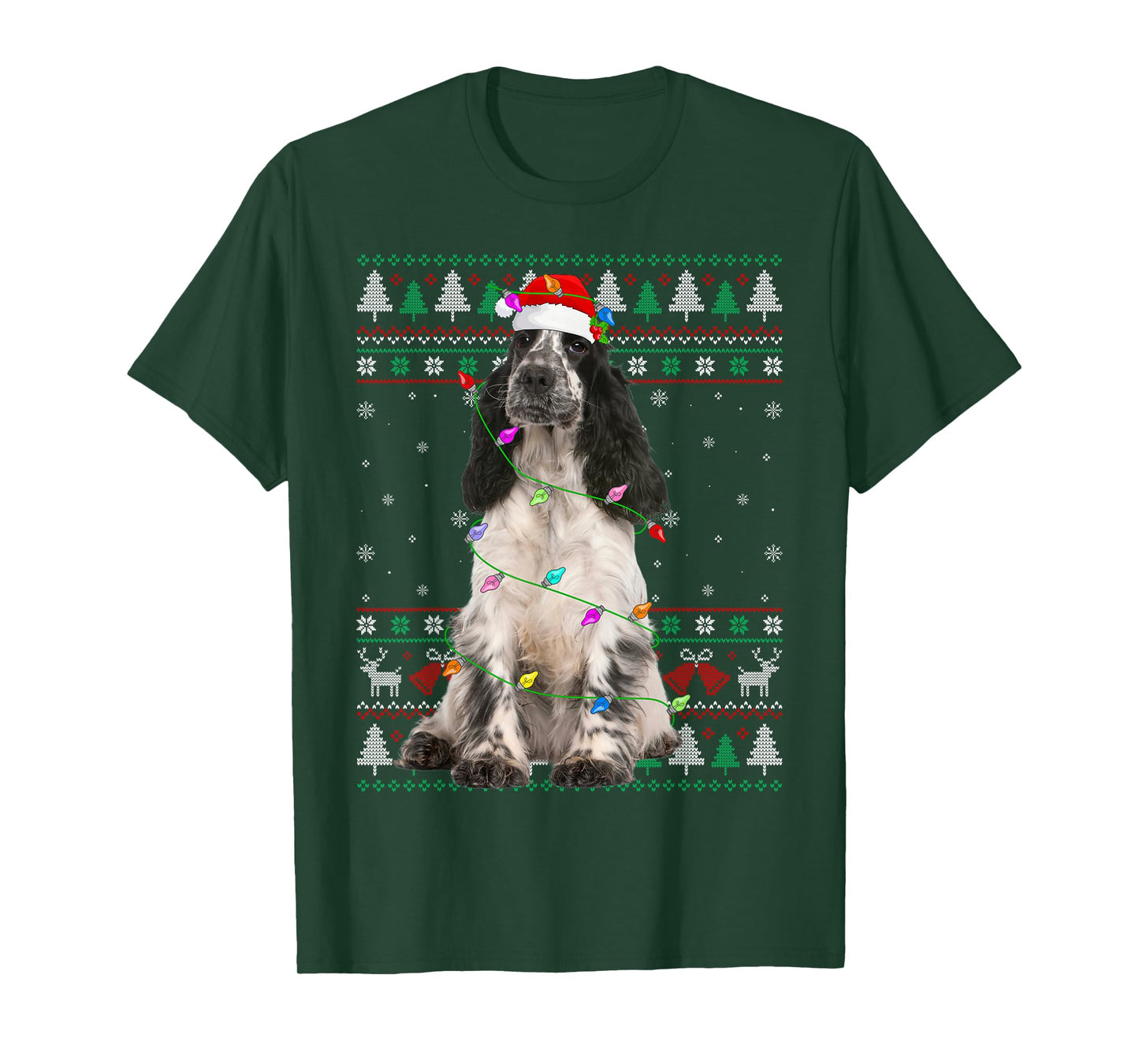 English Springer Spaniel Dog Christmas Ugly Sweater Dog Xmas T-Shirt