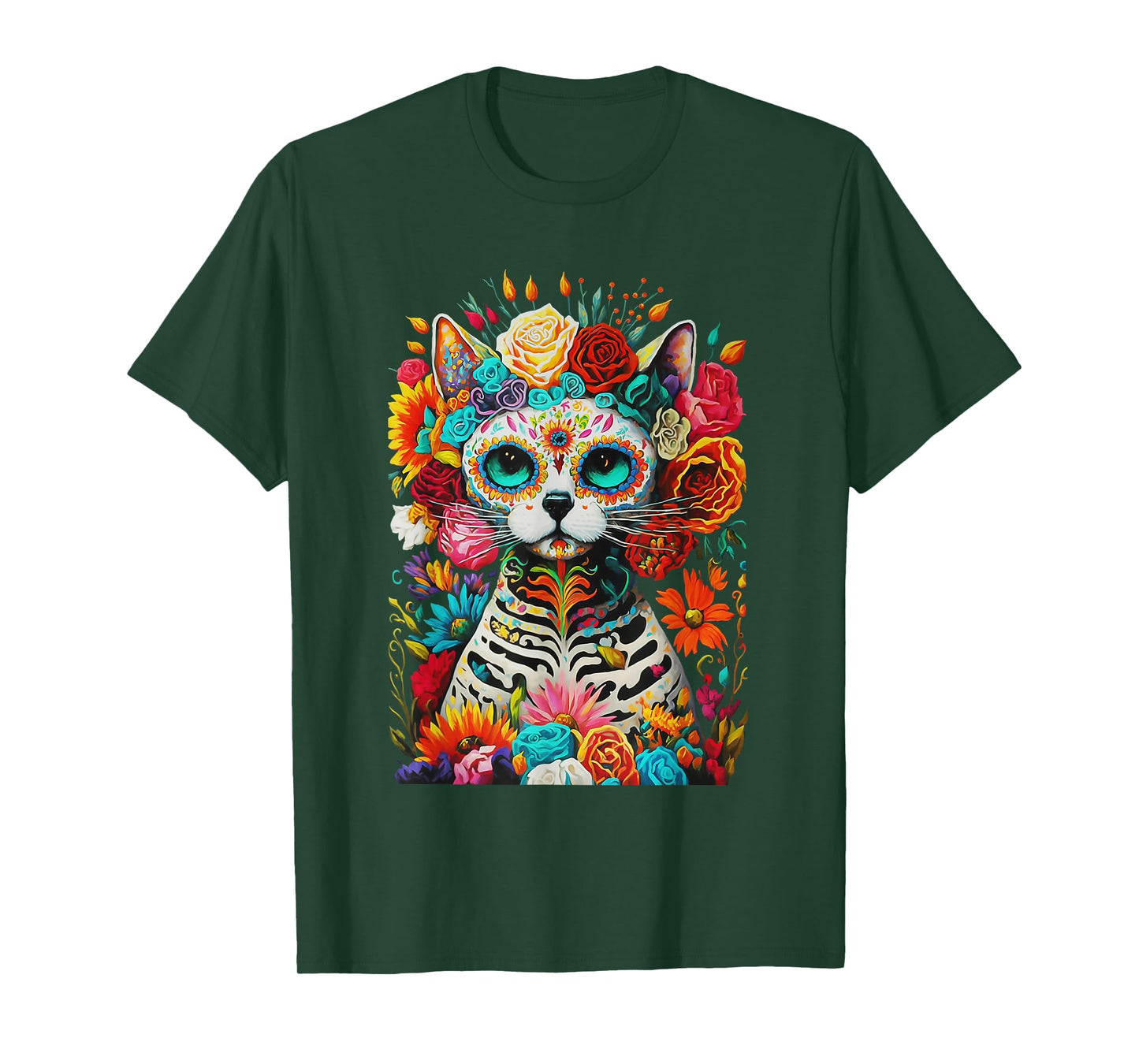 Sugar Skull Cat De Los Muertos La Catrina Day Of The Dead T-Shirt for Men Women Kids