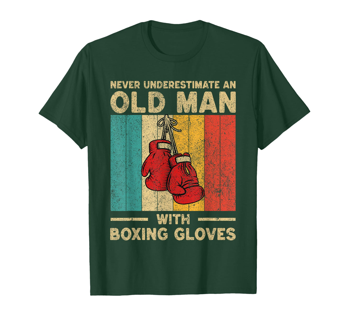 Never Underestimate an Old Man Vintage Boxing Gloves Boxer T-Shirt