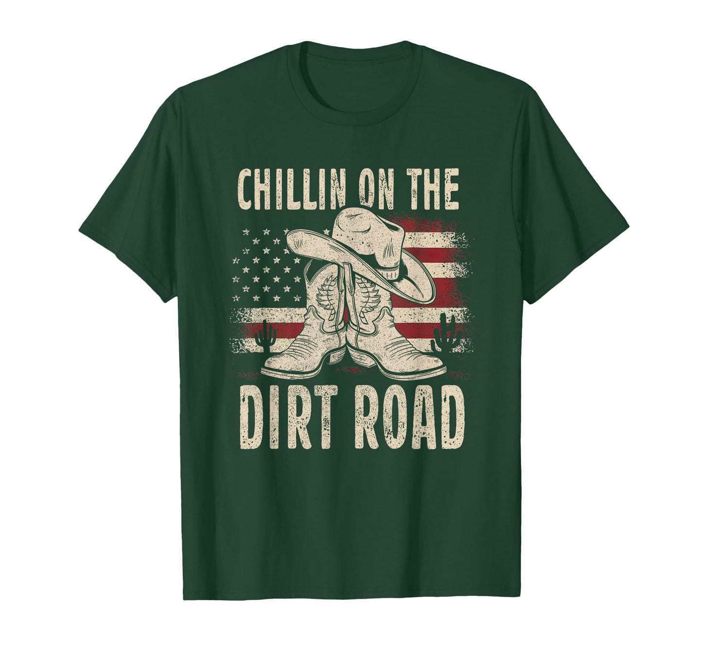 Chillin On The Dirt Road Cowboy Hat Western Country USA FLag T-Shirt