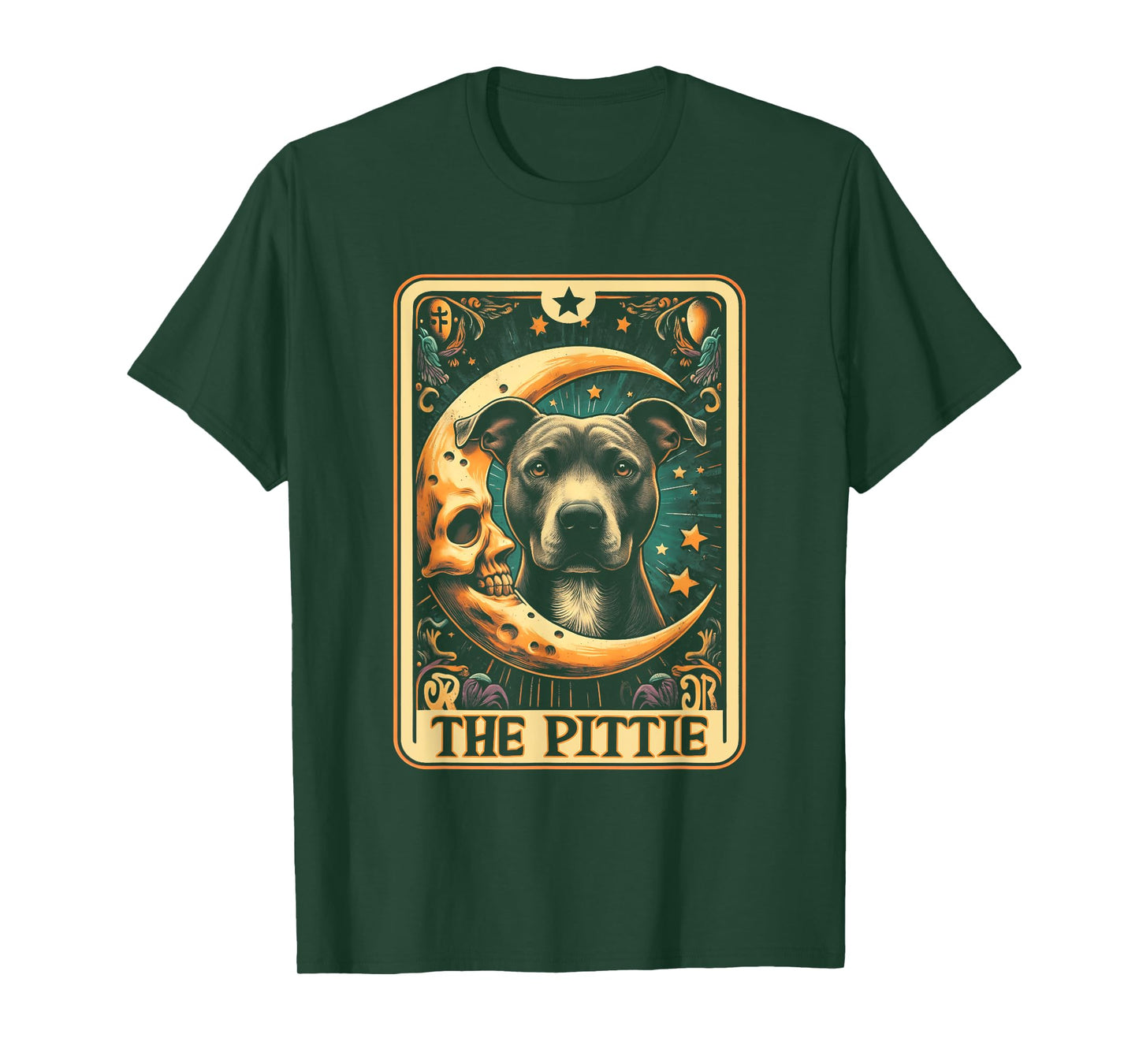 Tarot Card Crescent Moon Pit-Bull Dog Pittie Mom Halloween Men Women T-Shirt