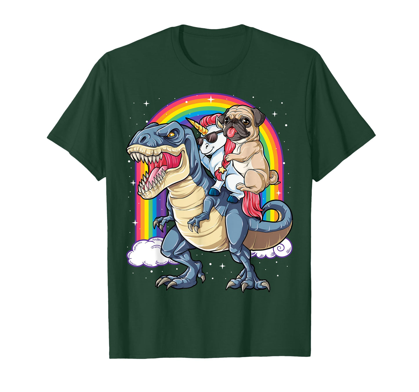 Pug Unicorn Dinosaur T rex T shirt Kids Girls Women Rainbow T-Shirt
