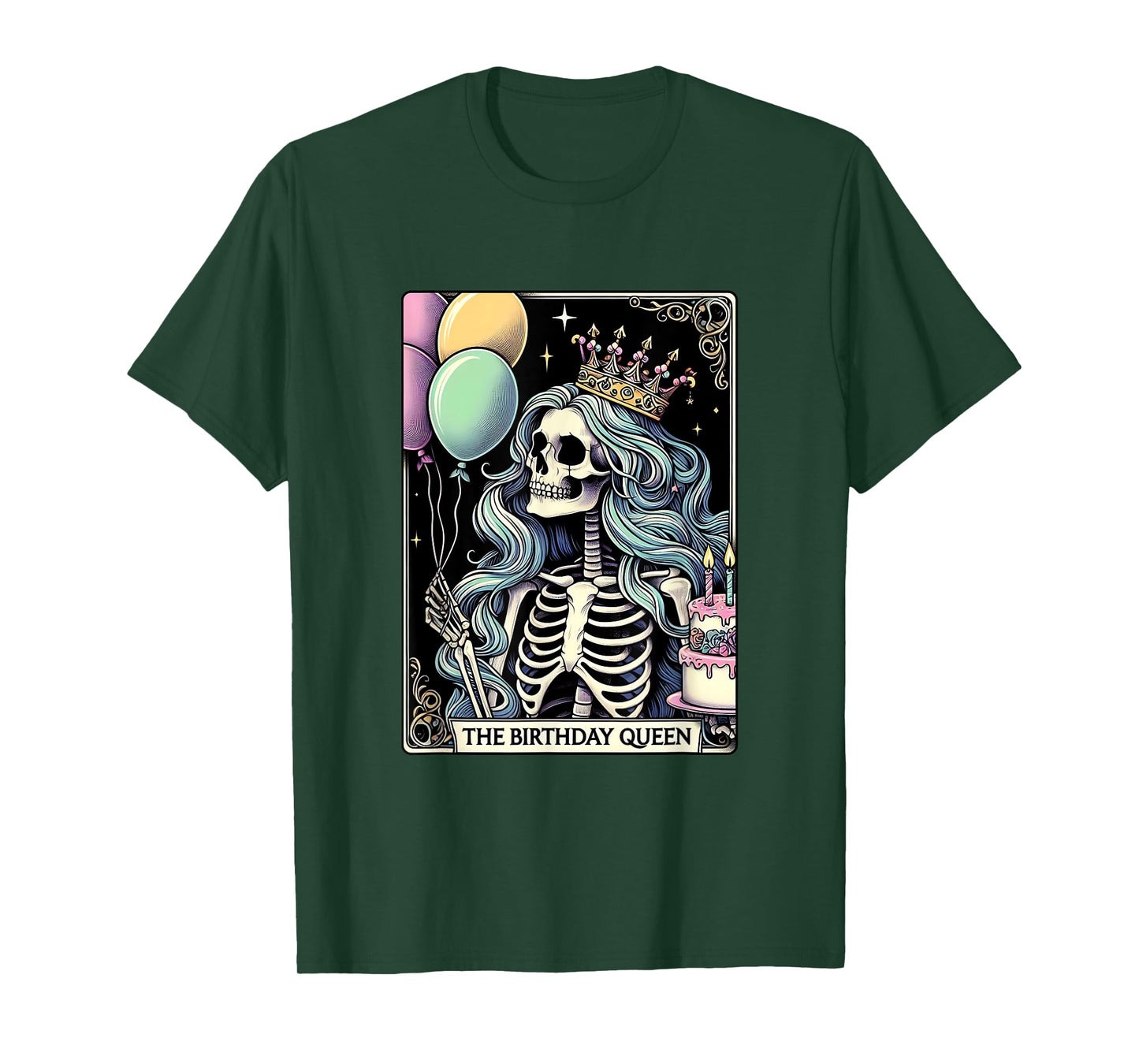 Birthday Queen Tarot Card Cute Gothic Skeleton Women Girls T-Shirt