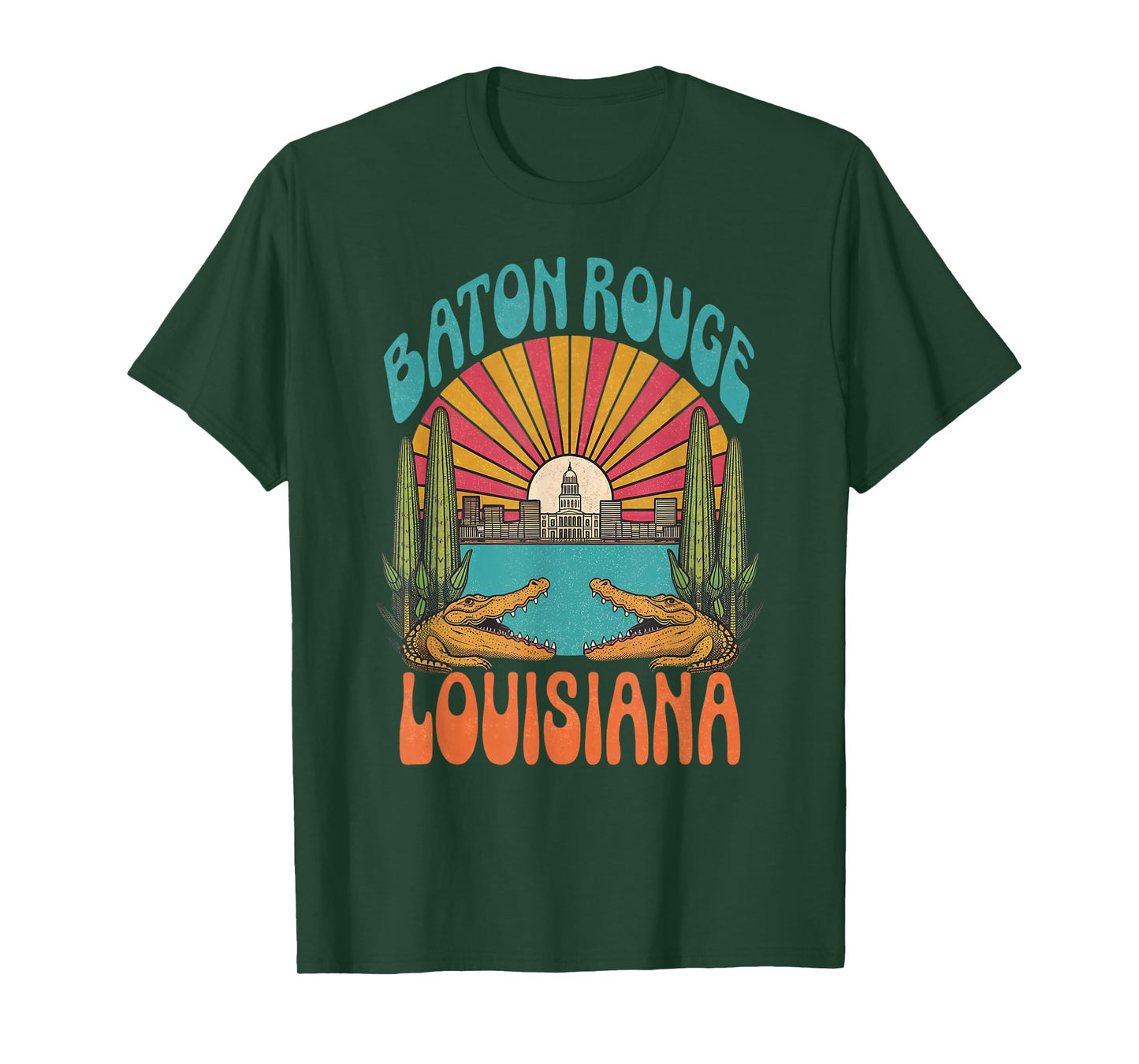 Vintage Baton Rouge Louisiana Skyline Cityscape Retro Style T-Shirt