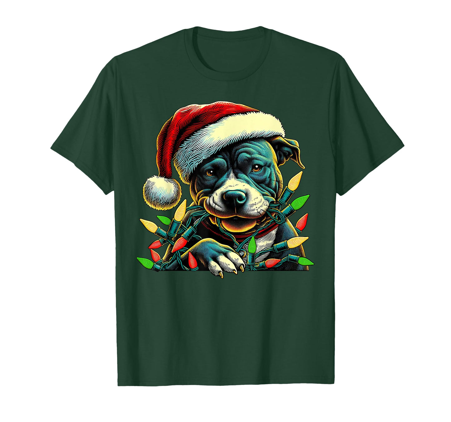 Pit Bull Chew Christmas Light Pitbull Xmas Funny Holiday T-Shirt