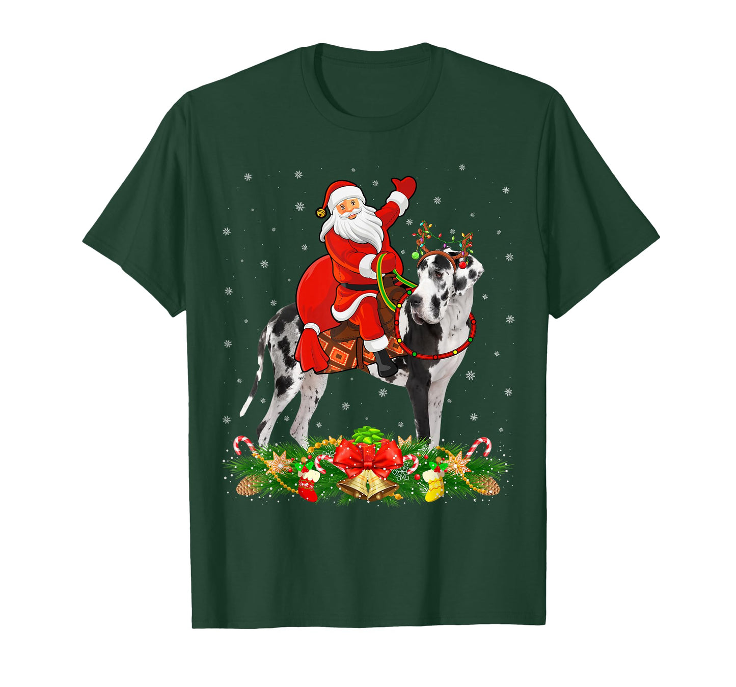 Xmas Decor Funny Santa Riding Great Dane Dog Christmas T-Shirt