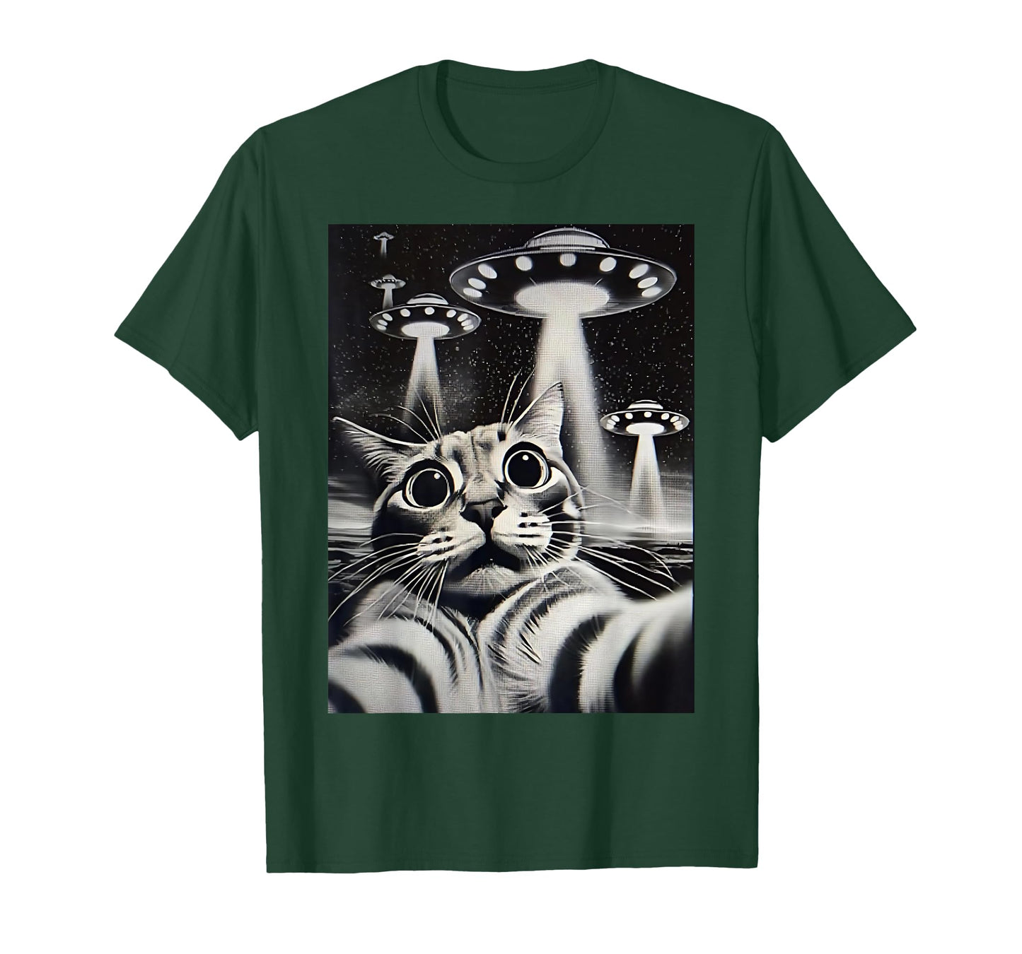 Cat Selfie With Alien UFO Funny T-Shirt