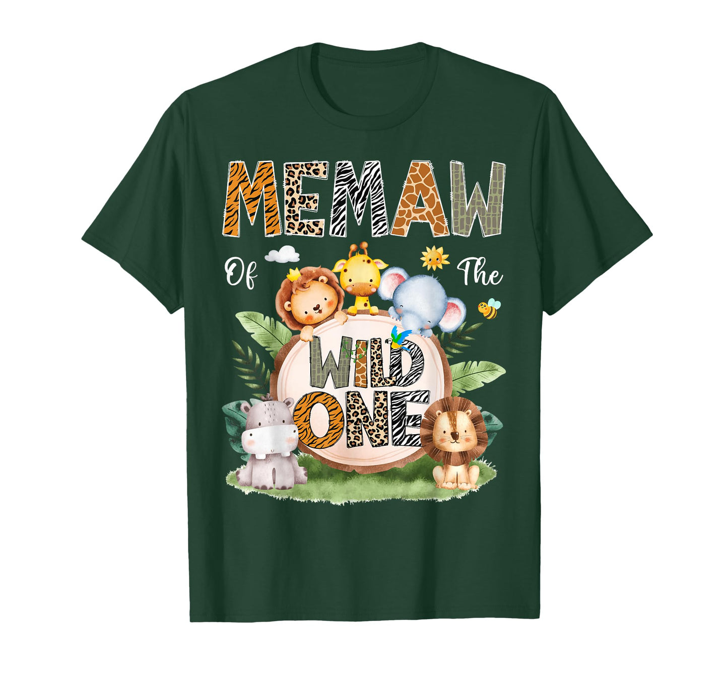 Memaw Of The Wild One 1St Birthday Kids Safari Woodland T-Shirt