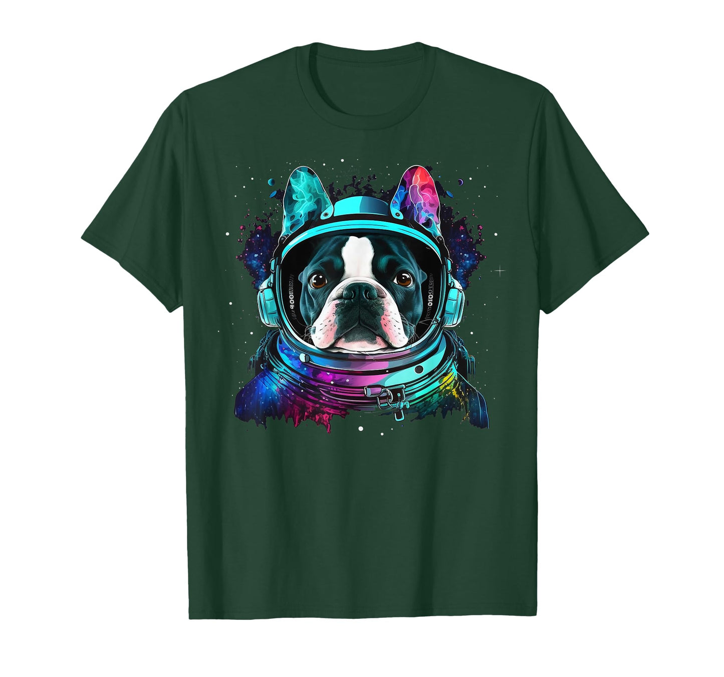 Boston Terrier Astronaut Dog Colorful Cosmic Outer Space Men Women Kids T-Shirt