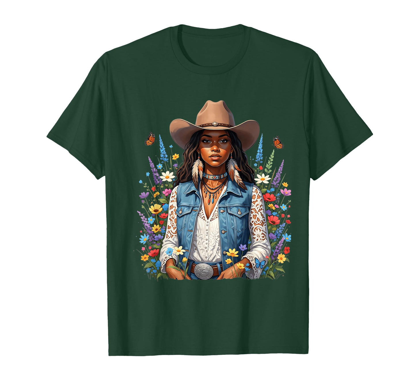 Beautiful Black Cowgirl with Wildflower Western Vibes Flower T-Shirt