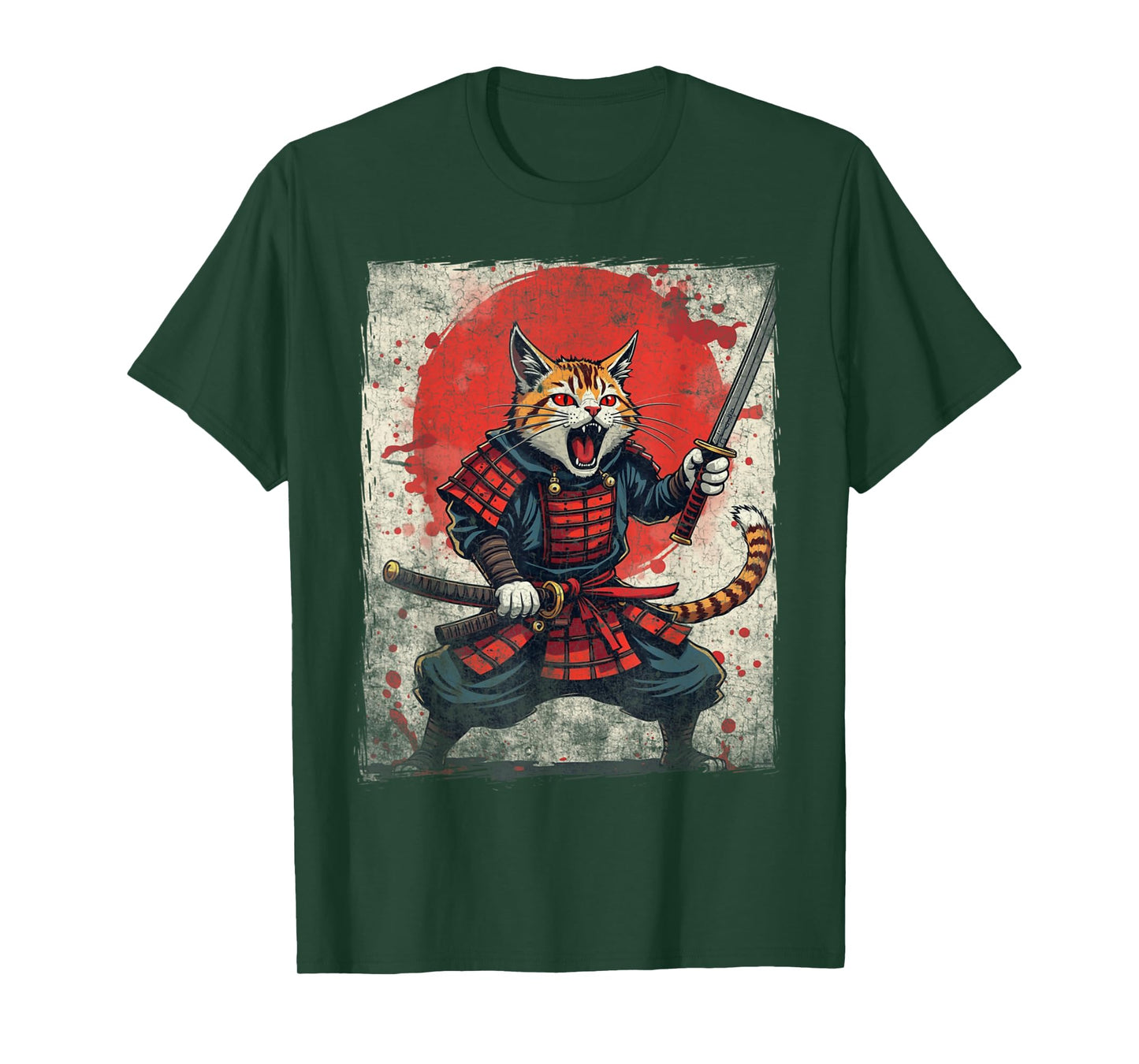 Samurai Cat Ukiyo-e Warrior Art Vintage Ninja Cat Graphic T-Shirt