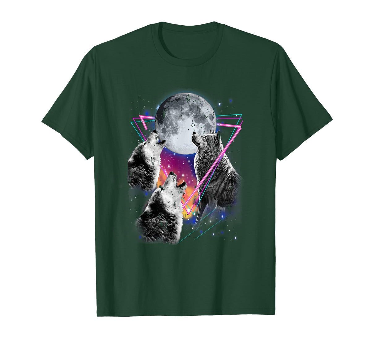 Epic 3 Wolves Howling At Moon 80s Style Wolf T-Shirt