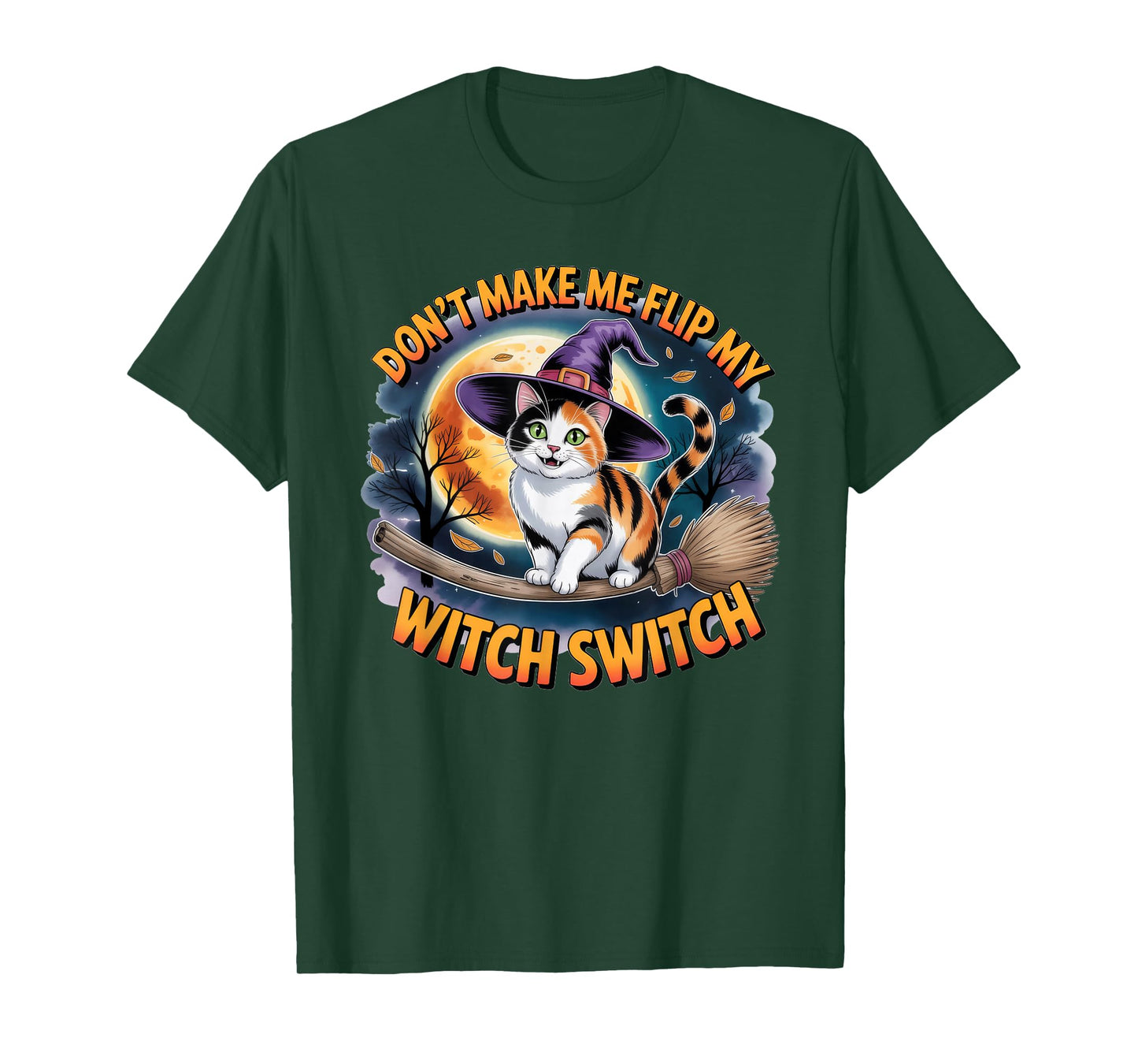 Calico Cat Halloween Lazy Costume Flip My Witch Switch T-Shirt