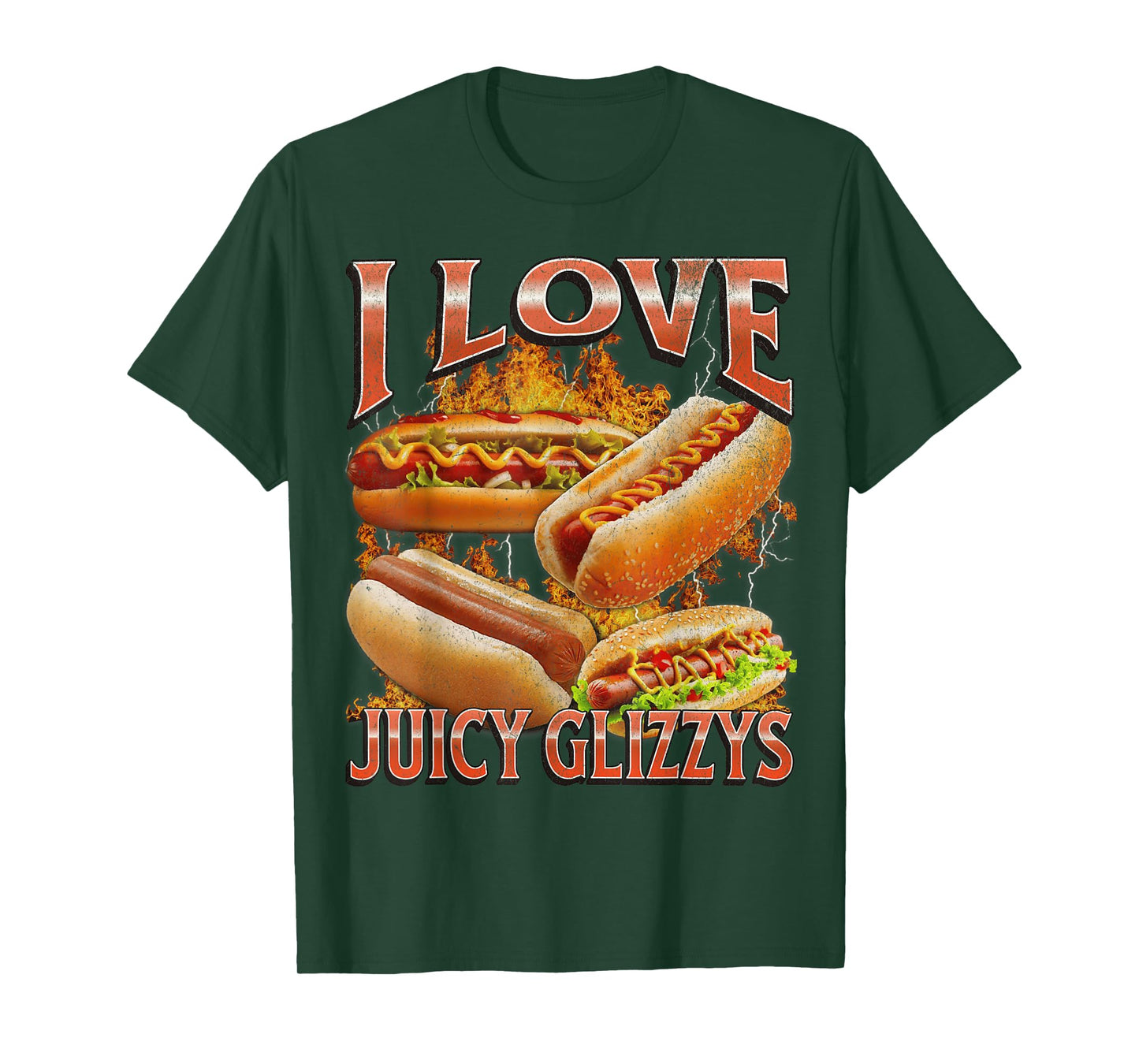 I Love Glizzys Funny Wiener Hot Dogs Meme Bootleg Graphic T-Shirt