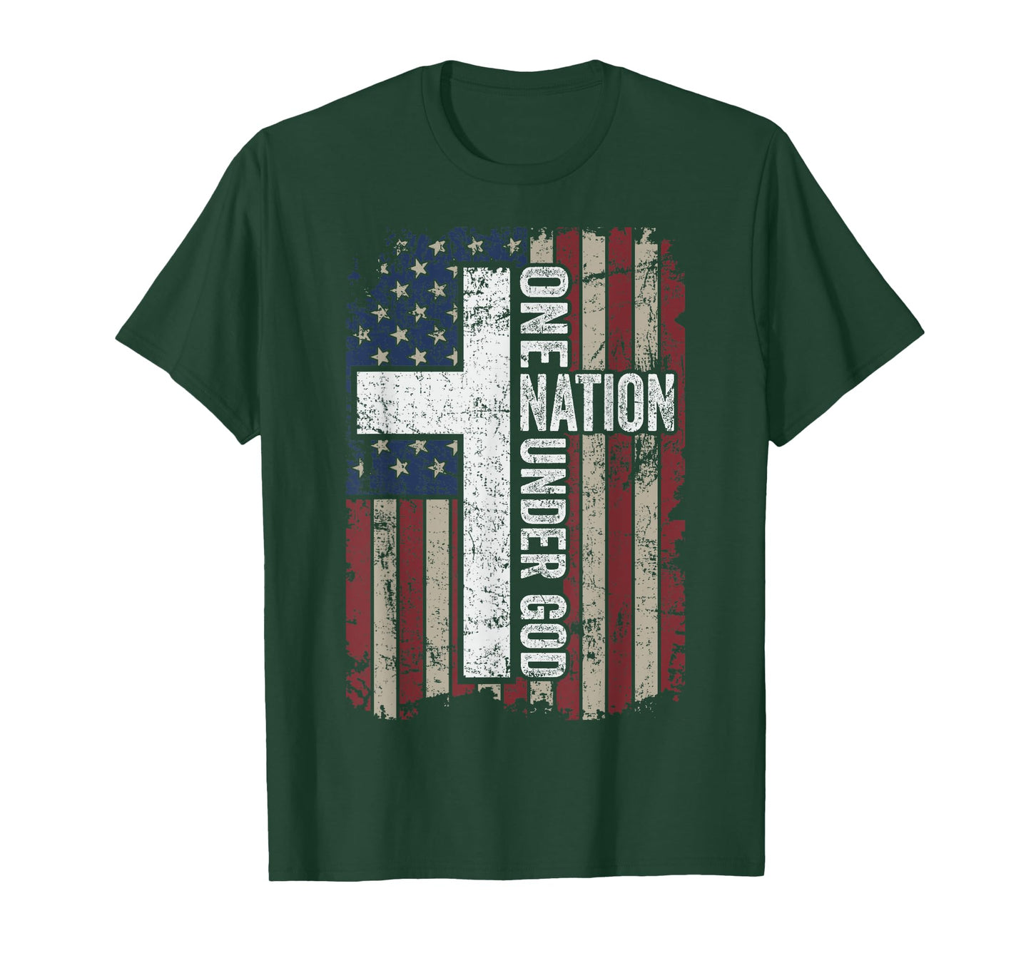 ONE NATION UNDER GOD - Christian Worship USA Cross Flag T-Shirt