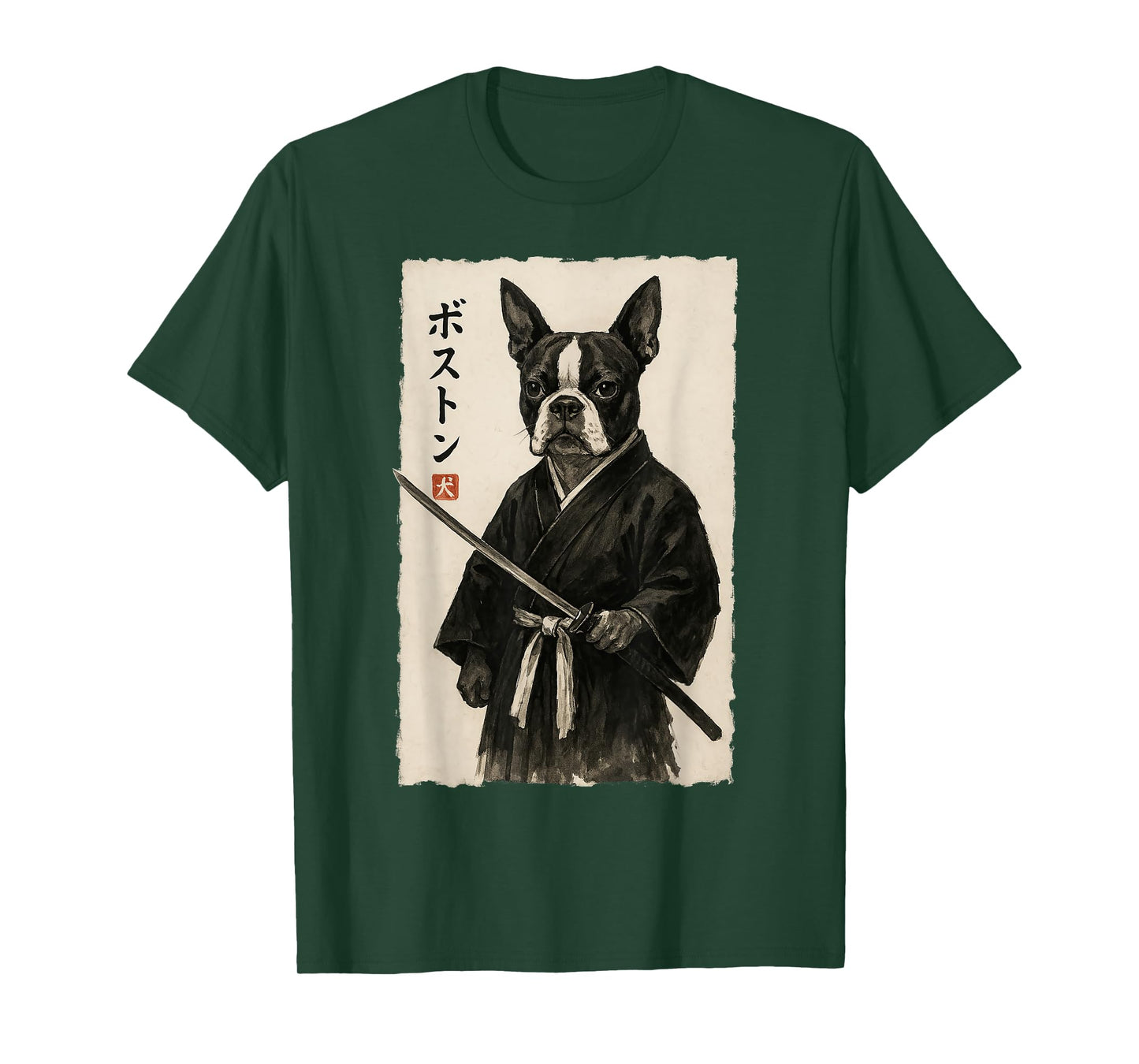 Boston Terrier Samurai Warrior Japanese Ukiyo-e Style Dog T-Shirt for Men Women