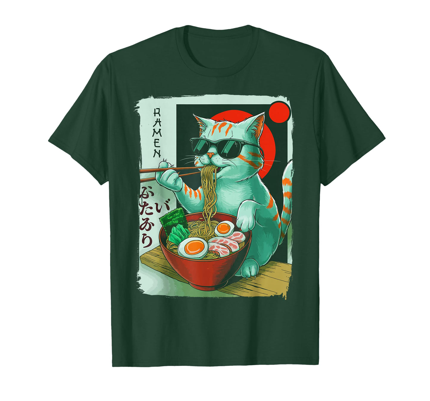 Funny Cat Eating Ramen Graphic Japanese Kawaii Otaku Anime T-Shirt