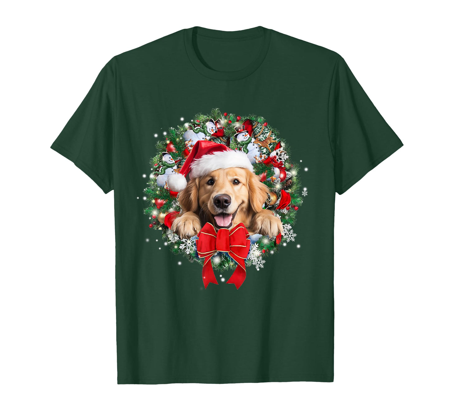 Golden Retriever Christmas Wreath Decoration Xmas Pajamas T-Shirt