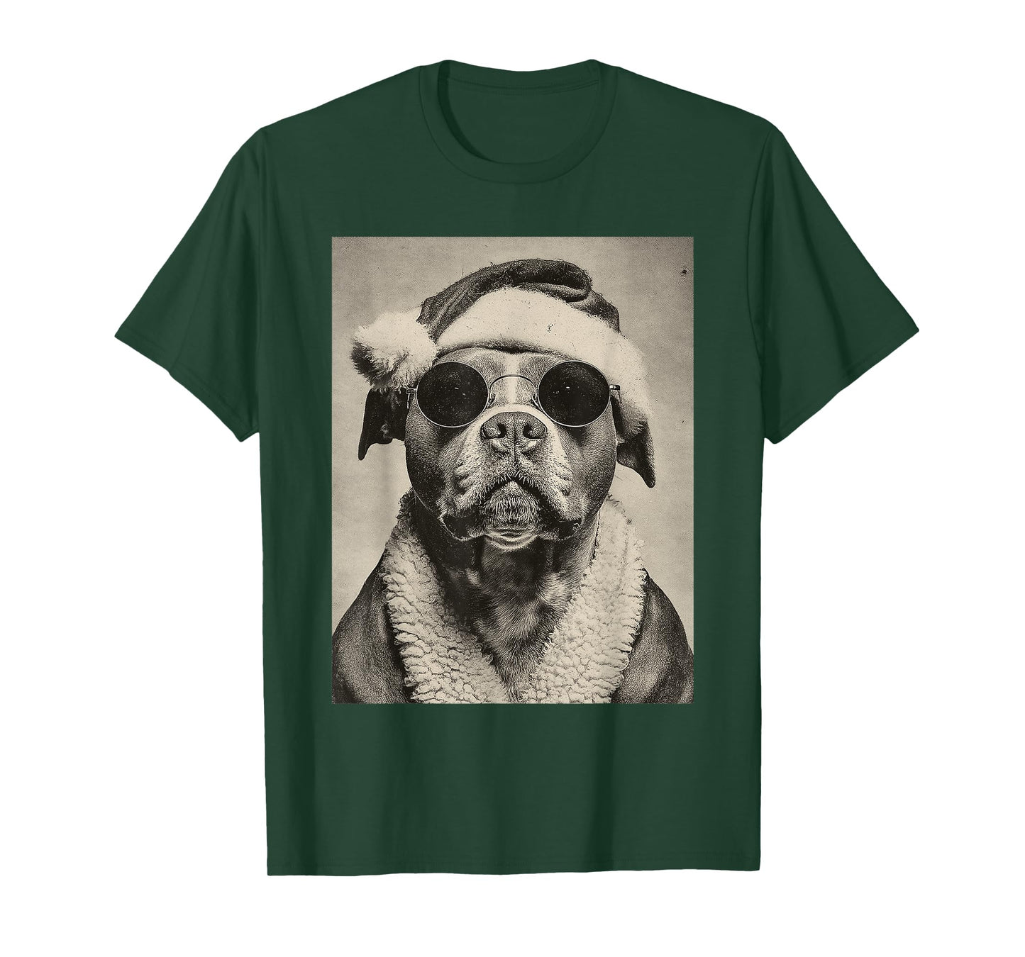Funny Pit Bull with Sunglasses Retro Christmas Festive Dog T-Shirt