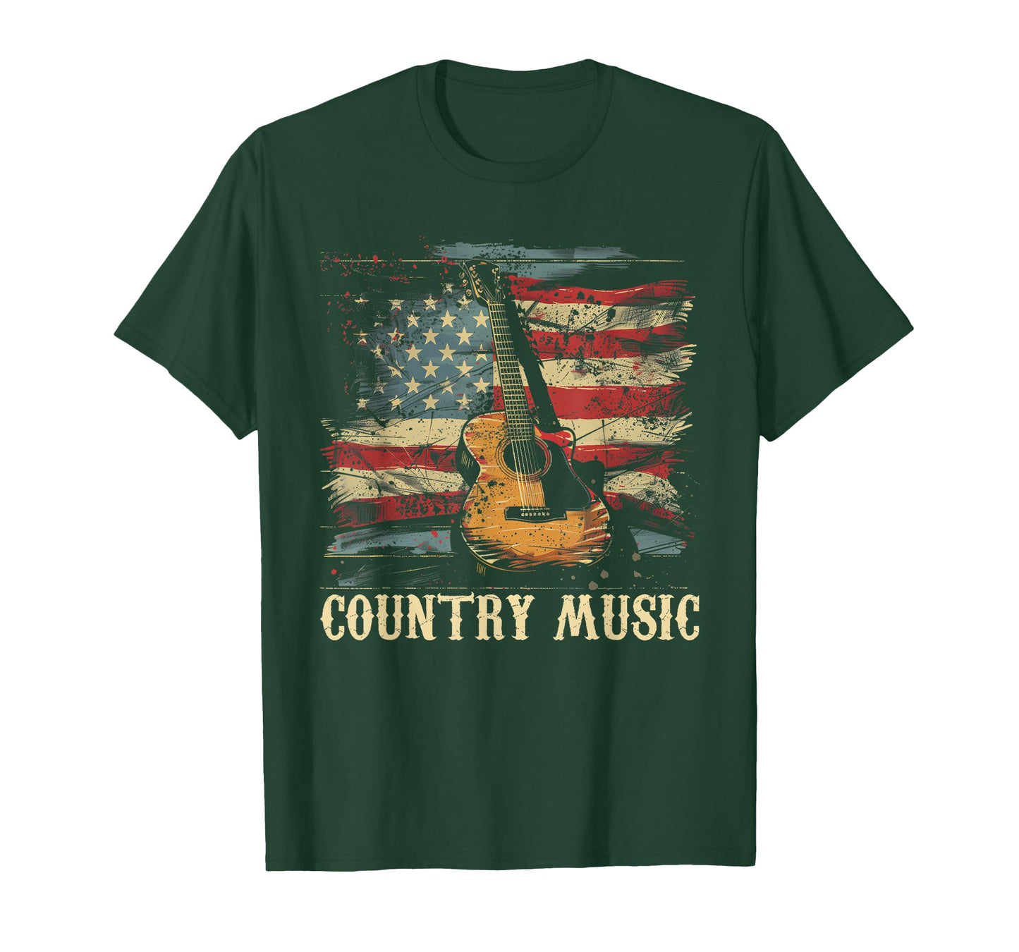Country Music - Outlaw Western USA Patriotic Vintage Guitar Women Men T-Shirt